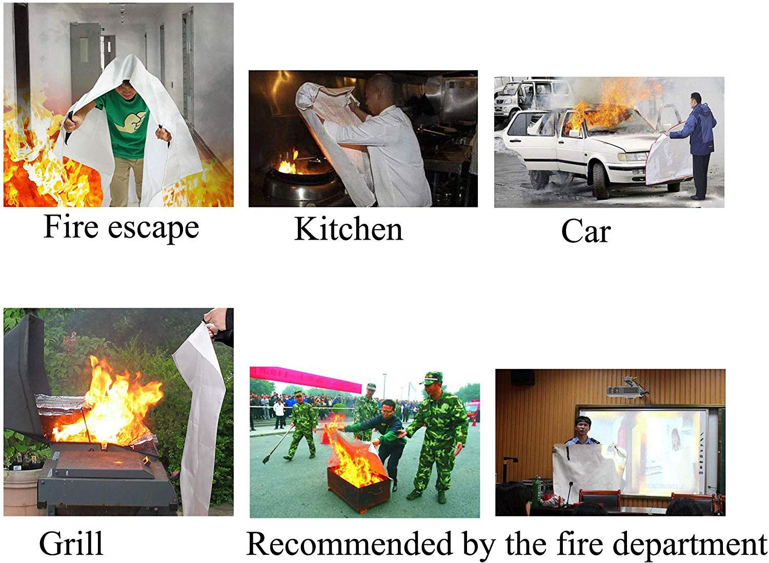 Coperta antincendio di emergenza, protezione ignifuga e isolamento termico, progettata per cucina, camino, griglia, auto, campeggio, colore bianco (confezione da 4)