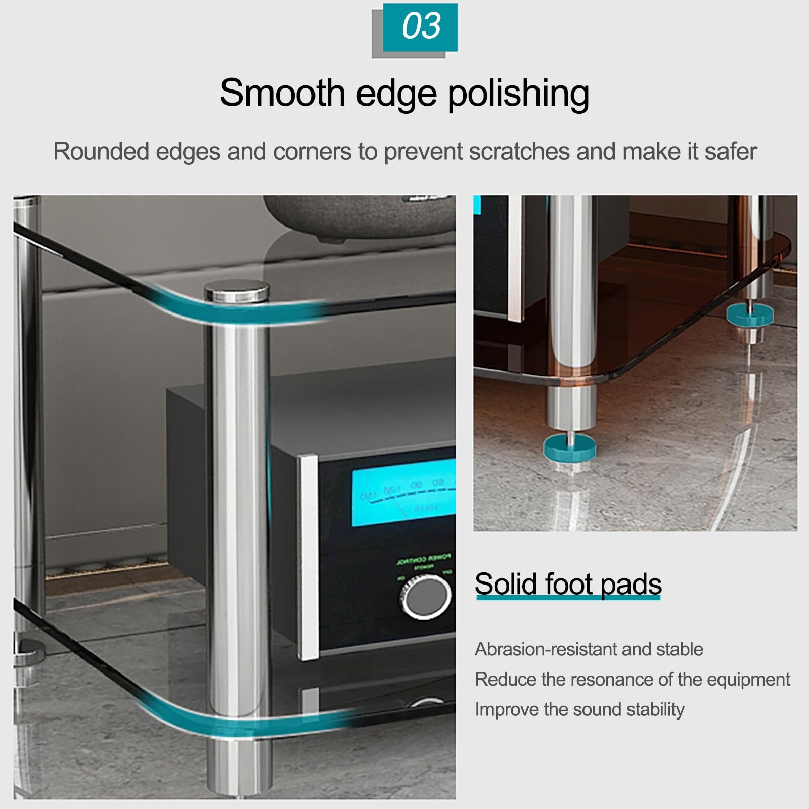 AV-Media-Ständer, Stereo-Regal mit 3 Ablagen, 35,1 cm Höhe, modernes Entertainment-Center für TV-Audio- und Videogeräte, verstellbare Aufbewahrungslösung, schwarzes Finish