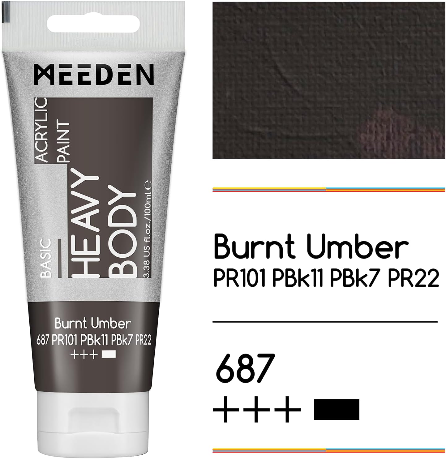 MEEDEN Acrylic Paint Burnt Umber: 100ml/3.38oz x 2 with Titanium White image 2