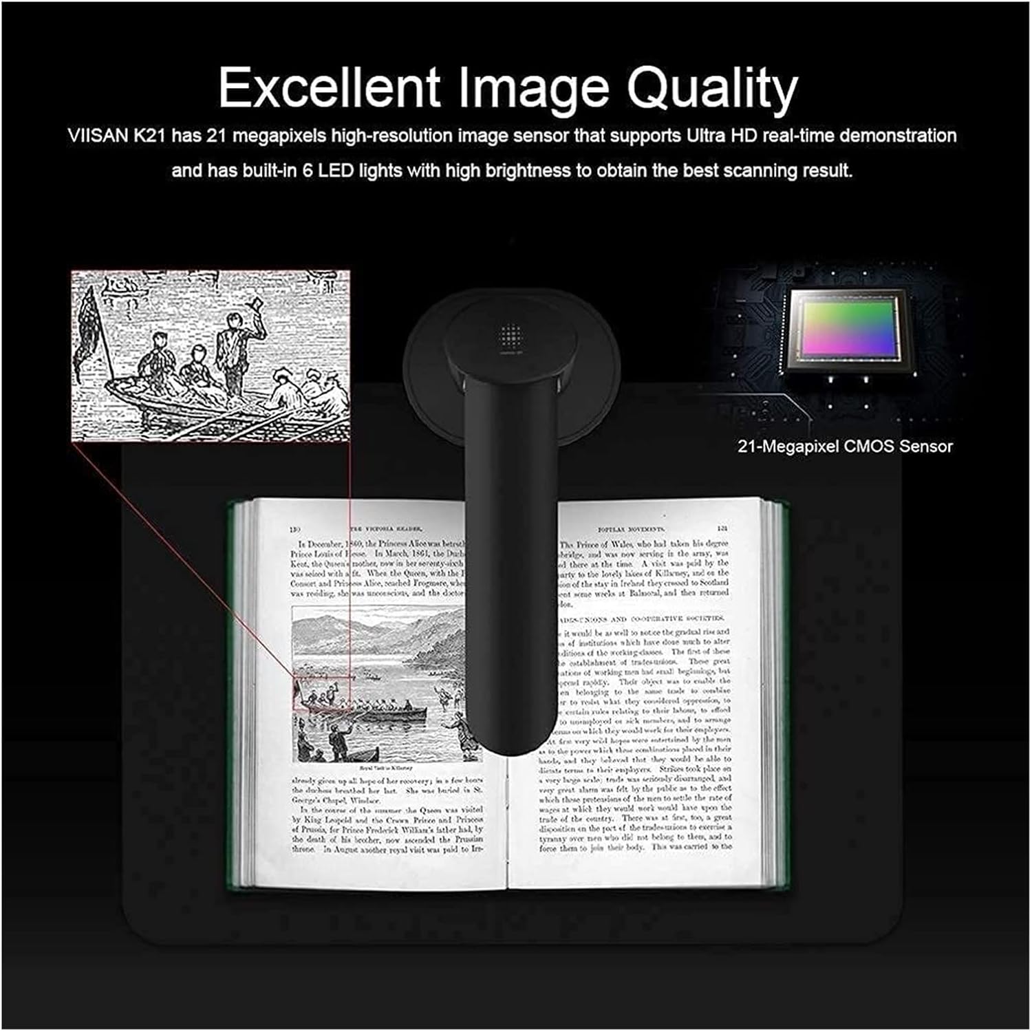 Document Camera K21 A3/A4 Book Document Fixed Mount Scanner High Definition 23MP Scanner with Auto-Flatten Multi-Language (Colour: Black Plugs Type: U-S)
