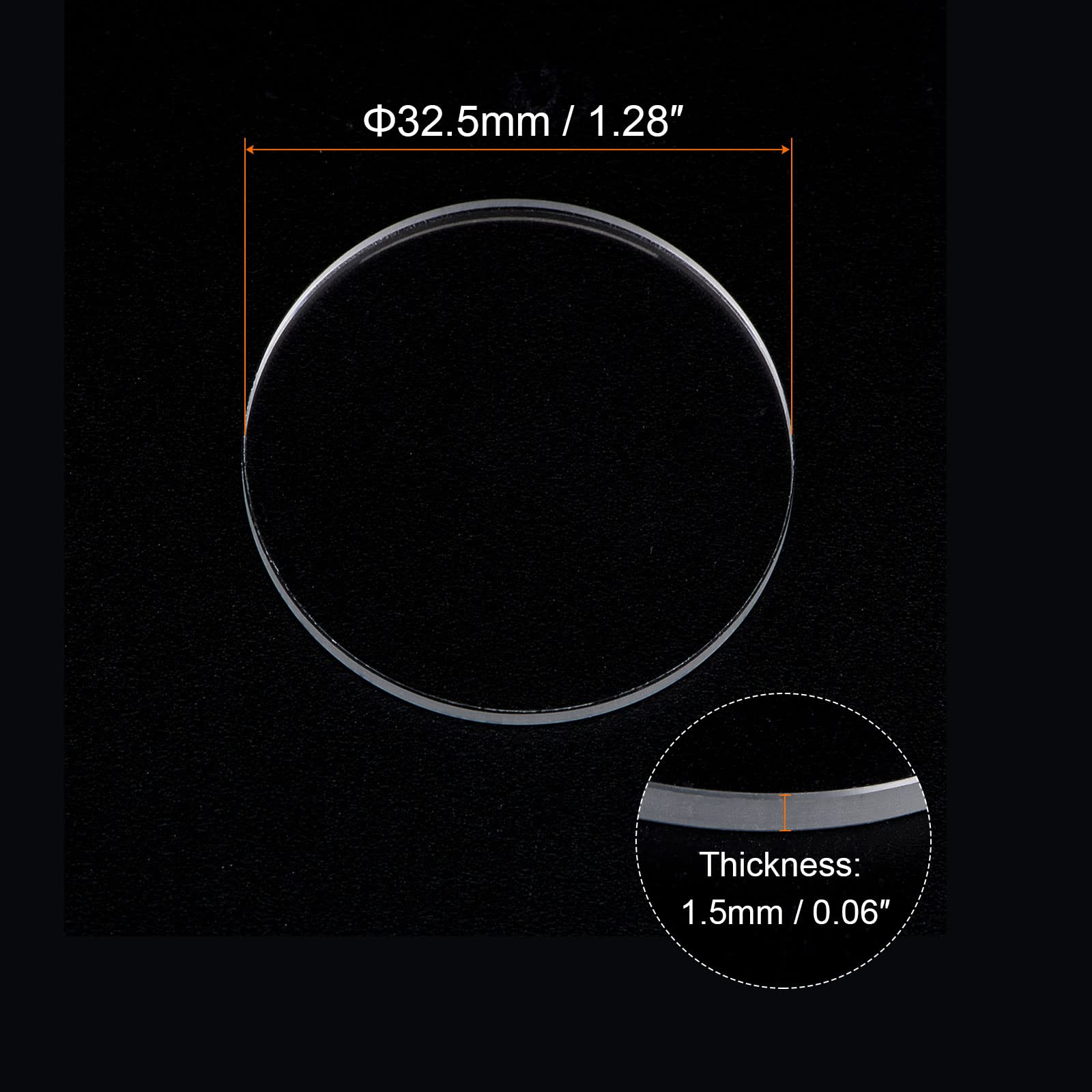 HARFINGTON Watch Clear Crystal Lens Glass 32.5mm Dia. 1.5mm Thick Round Flat Mineral High Transmittance Watch Glass Replacement Part for Watchmaker Repair