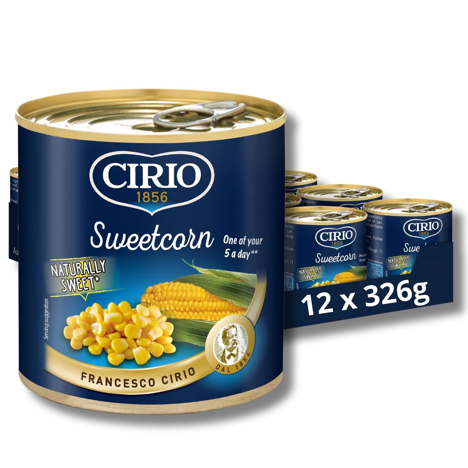 CIRIO Sweetcorn, Canned, Tinned, 326g (Pack of 12)
