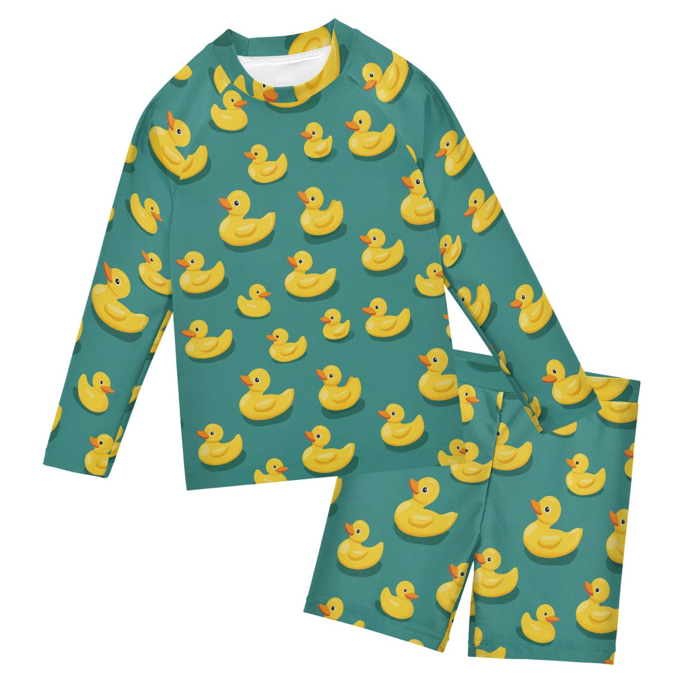 Yellow Rubber Duck Boys Rash Guard Swimsuits Set for Boys Long Sleeve Swim Shirts Bathing Suits B0404258