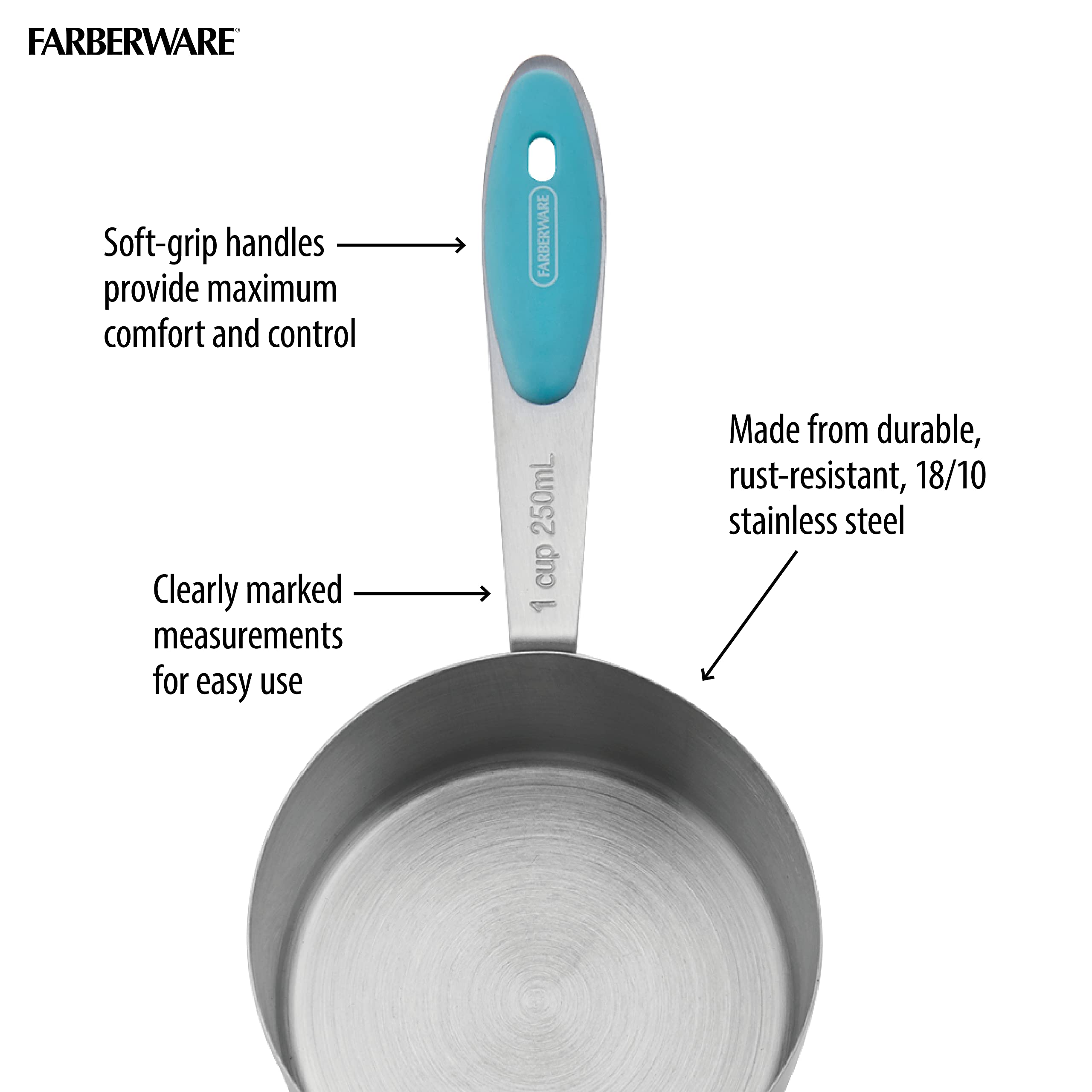 Farberware Pro Soft Stainles Steel Measuring Cups, 4-Piece, Aqua
