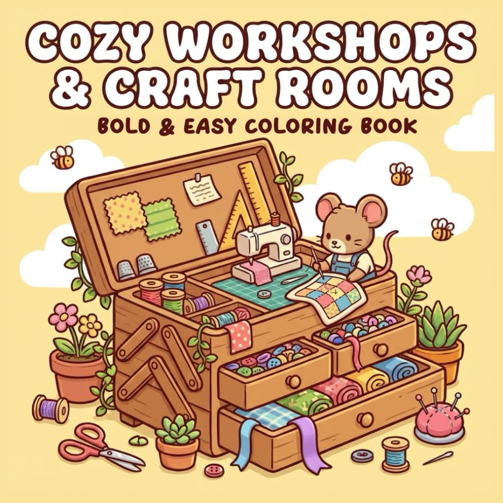 Cozy Workshops & Craft Rooms A Bold & Easy Coloring Book: A Gentle Journey Through Beautiful Places for Relaxation and Stress Relief (Cozy Worlds)