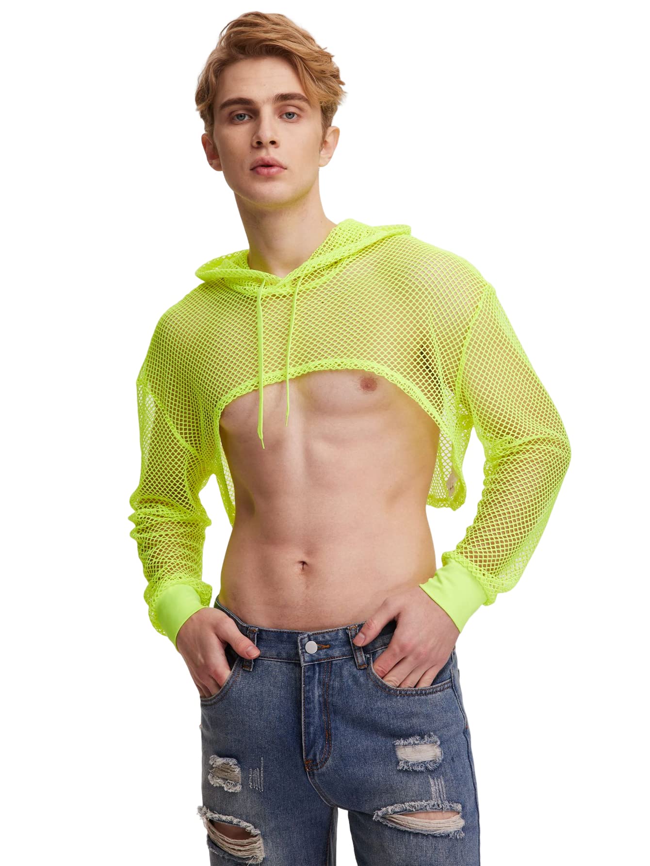 Cropped Hoodie Mesh Sleeve Hoodie Wdiraramens Drawstring Fishnet