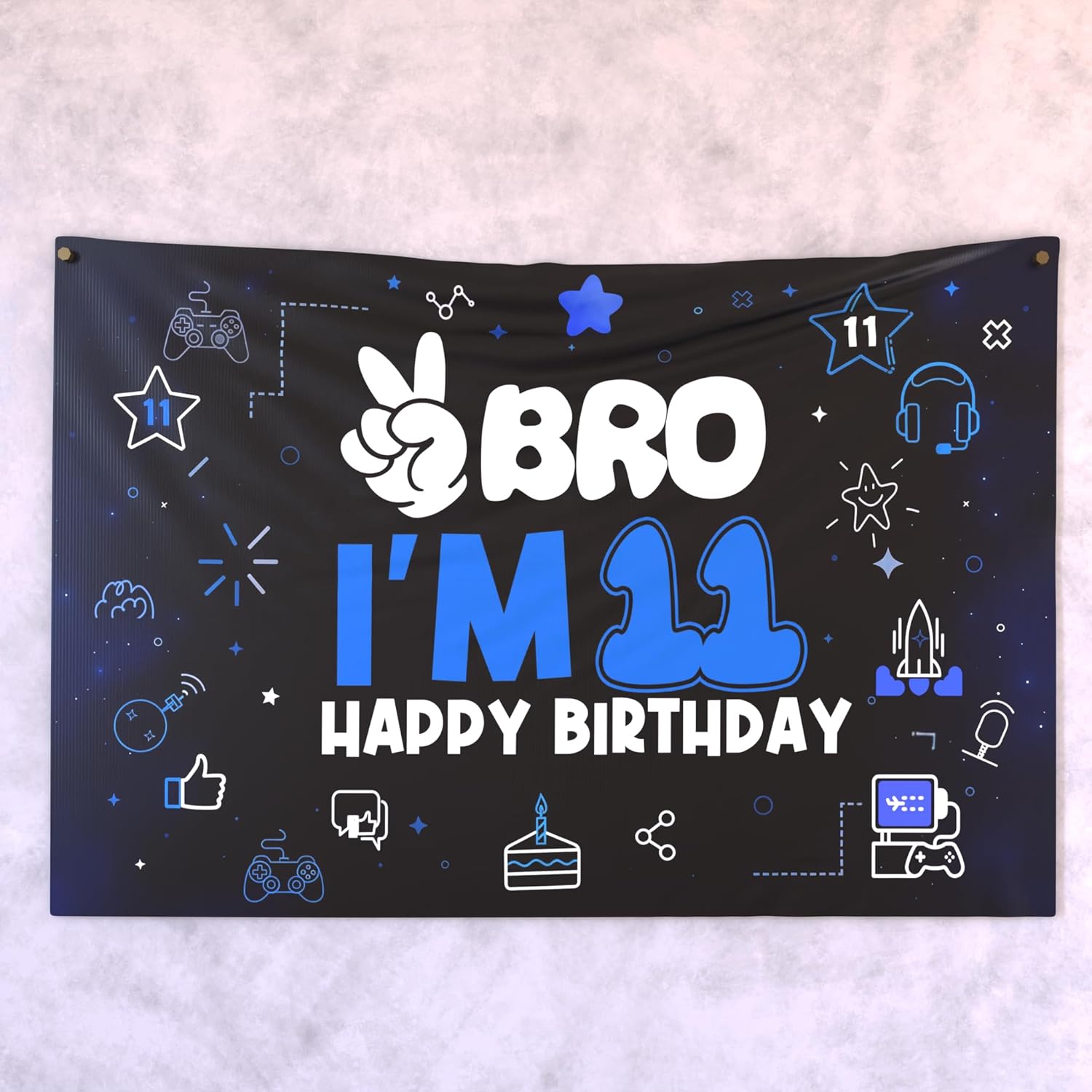 Black Blue 11th Birthday Decorations For Boys Includes Banner, Backdrop, Tablecloth, Latex Balloons, Foil Balloons, Cake Topper, Honeycomb Centerpieces & Hanging Swirls