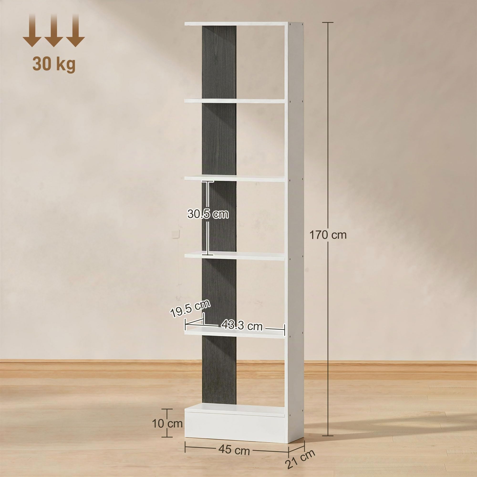 HOMCOM Estante Armario 5 Niveles 45x21x170cm Blanco/Negro