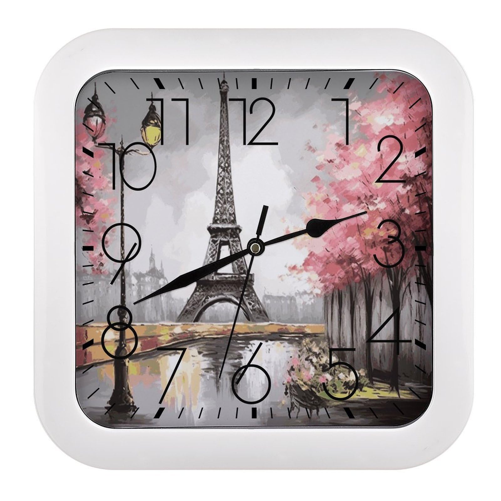 LZQPOEAS Paris Eiffel Tower Wall Clock Fashionable Versatile Silent Wall Clock Simple Elegant Non Ticking Analog Clocks Easy to Install Square Modern Clocks for Home Decoration