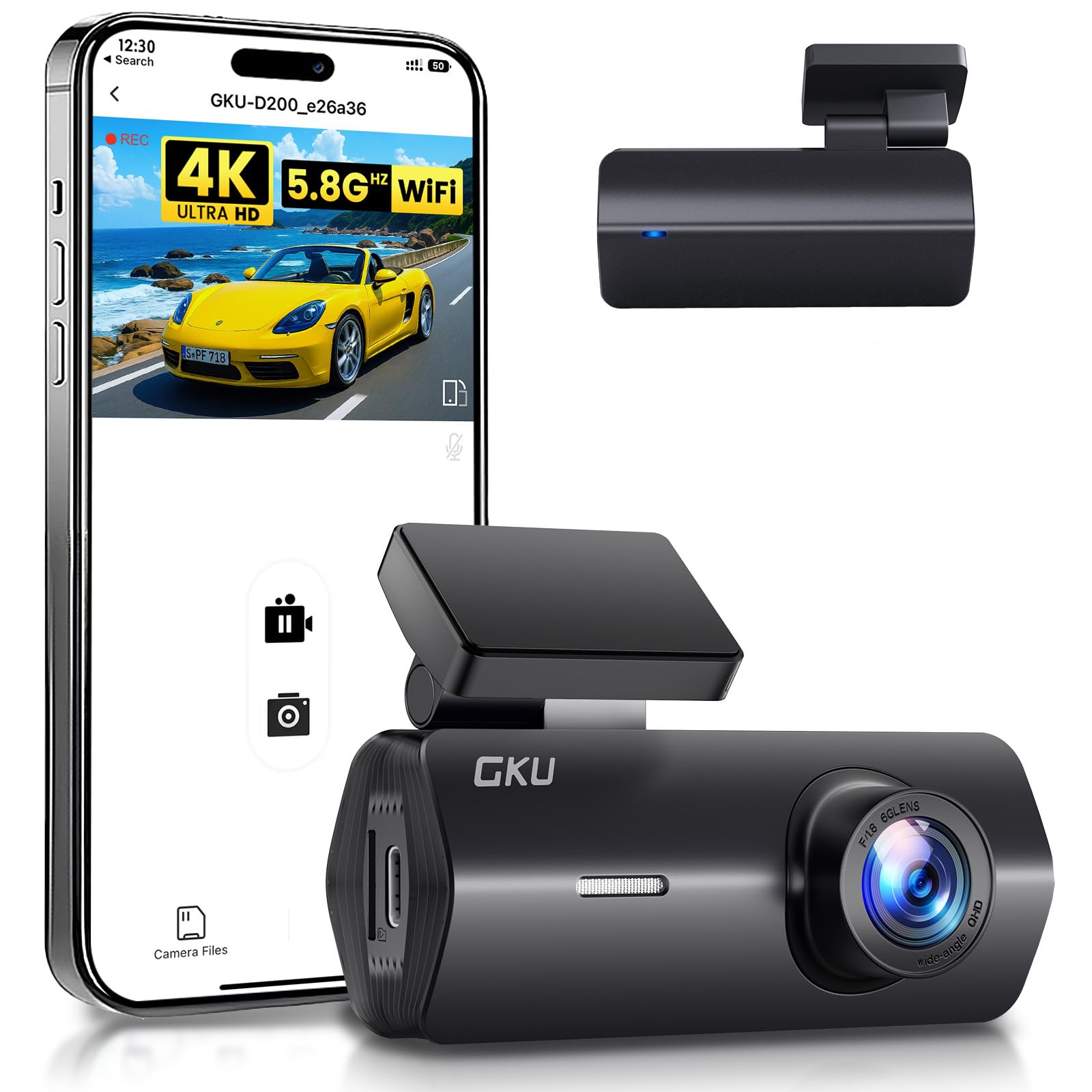 GKU 4K Dash Cam,5.8GHz WiFi DashCam Front,WDR Night Vision