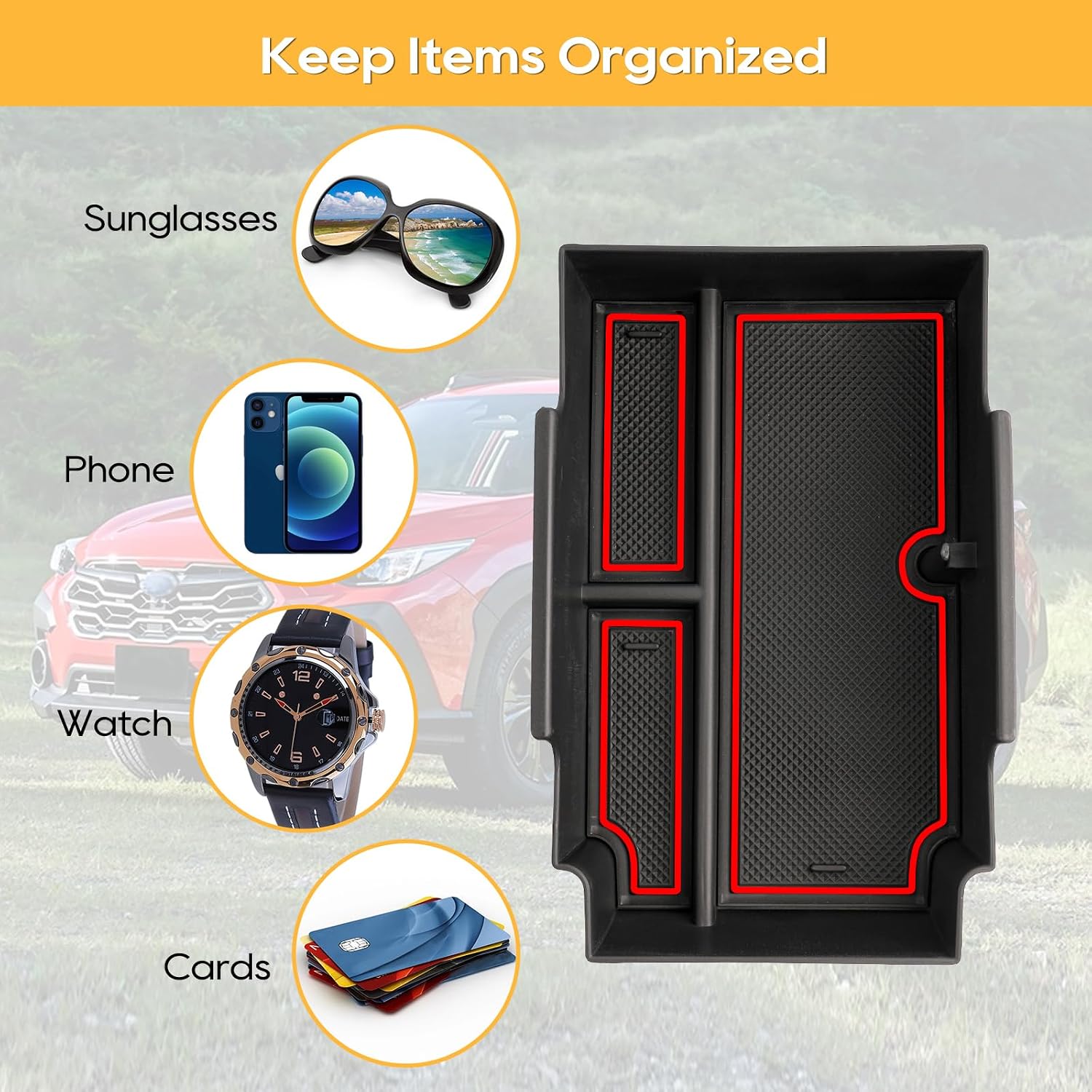 LFOTPP 2024 Crosstrek Center Console Organizer Tray for 2023 2024+ S ubar u Crosstrek [Base/Premium/Sport/Limited/Wilderness] Accessories Armrest Tray Storage Box Red