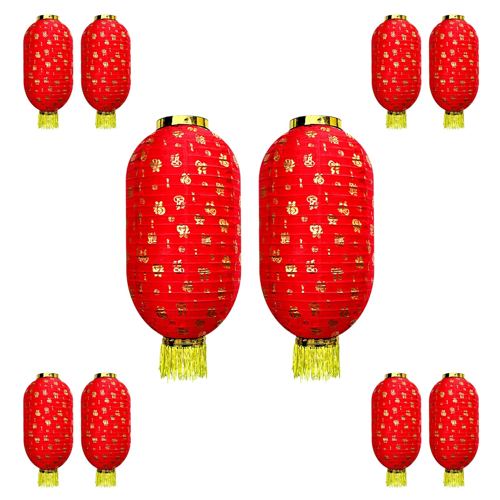nxjaSDH Red hanging lanterns, 10 Pcs Red Satin Lanterns with Tassels, Traditional Hanging Lamp Shade, Lucky Lantern, Easy to Install, for Chinese New Year Spring Festival