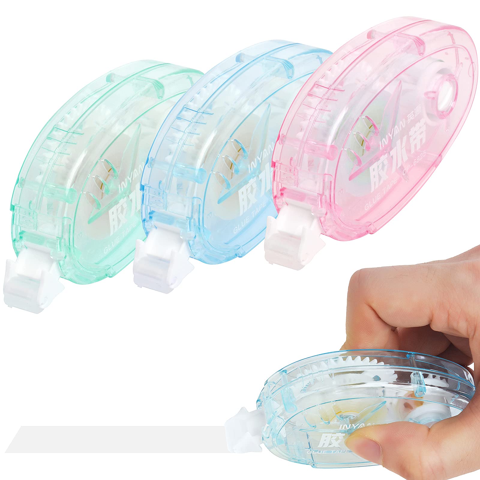 3Pcs Glue Tape Roller 10m x 8mm, Double Sided Tape Dispenser, Scrap Book Glue Adhesive Glue Tape for Crafting Portable Glue Dots Double Sided Glue Roller for Scrapbooking Journaling Crafting