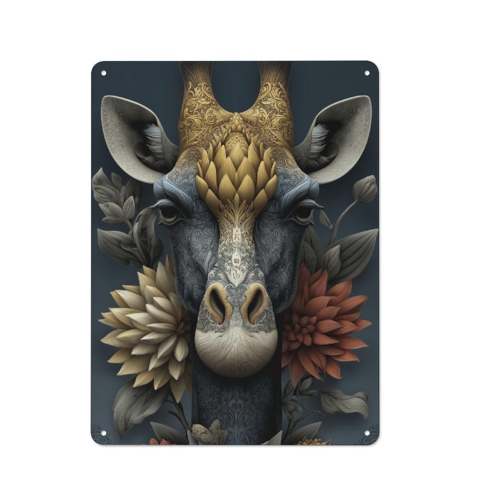 Junmoney Ornate Giraffe Artistry Metal Plaque With Design 40X30cm, Retro Kitchen Wall Decor For Bakery, Diner, Cafe Or Family Room