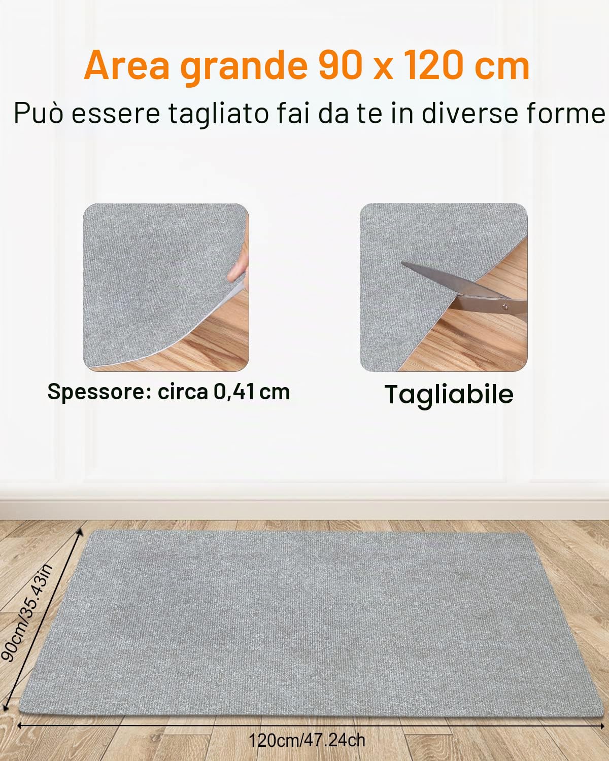 Tappetino per sedia da ufficio, 90 x 120 cm, grigio chiaro, per pavimenti duri, antigraffio, per sedie da scrivania, per pavimenti in laminato