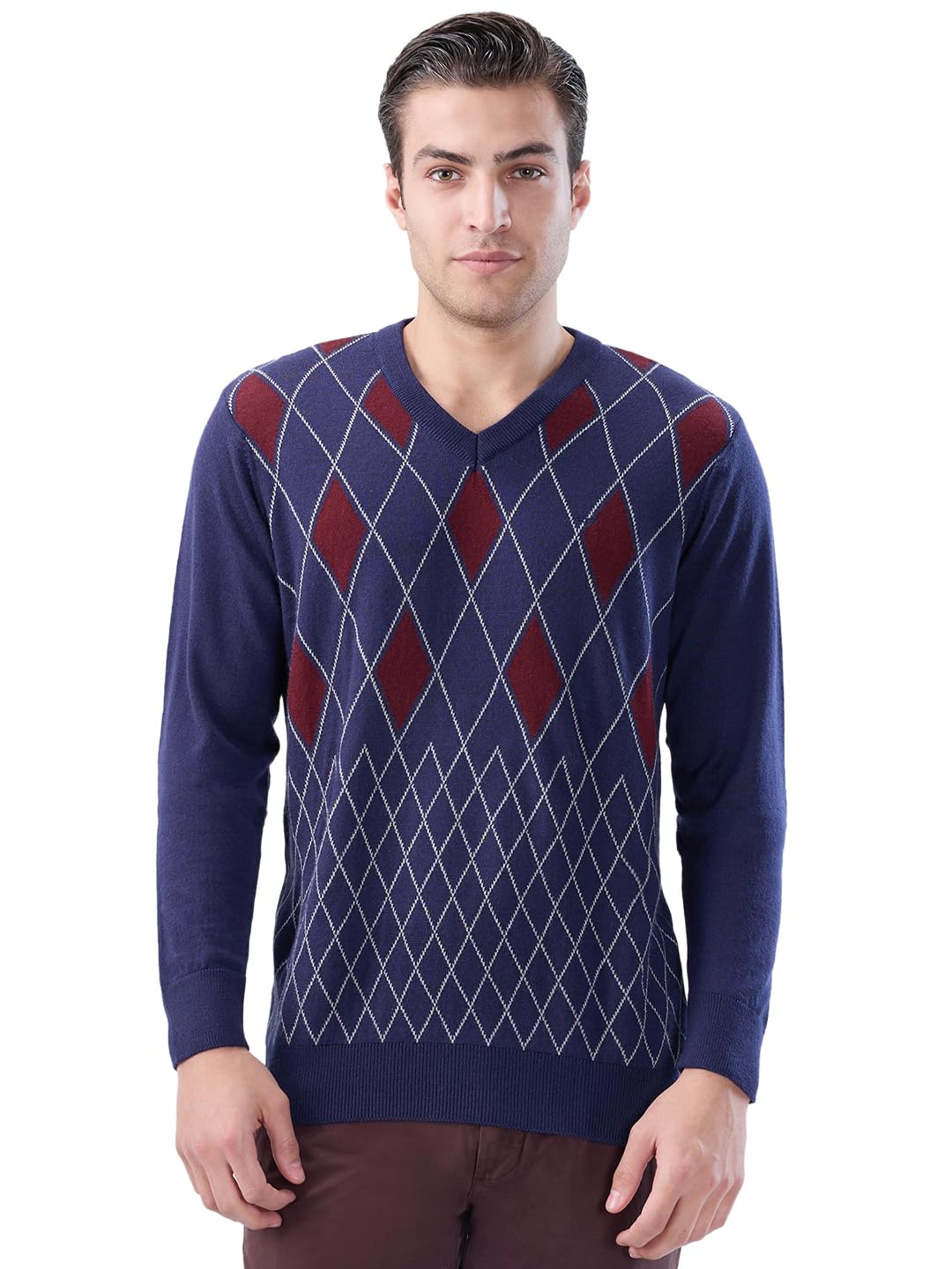 colorplus Men Regular Fit Jacquard Pattern Acrylic Wool Blend Full Sleeve V Neck Casual Sweater-picture-28