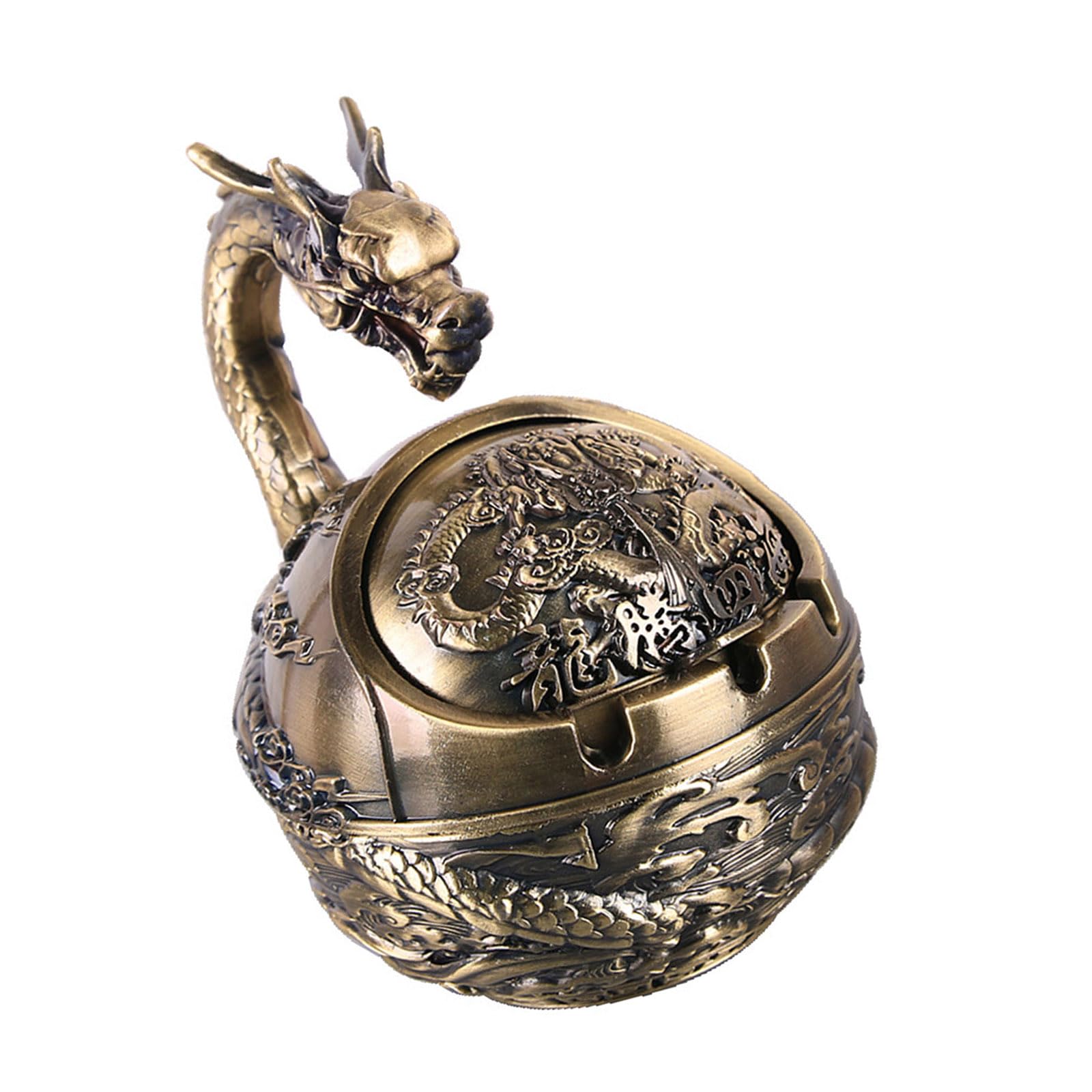 Beimus Chinese Styles Zodiacs Dragon Ashes Collector Desk Essential Decorative Metal Carving Dragon Ashtray Holders Artistic Homes Decors Ashtray