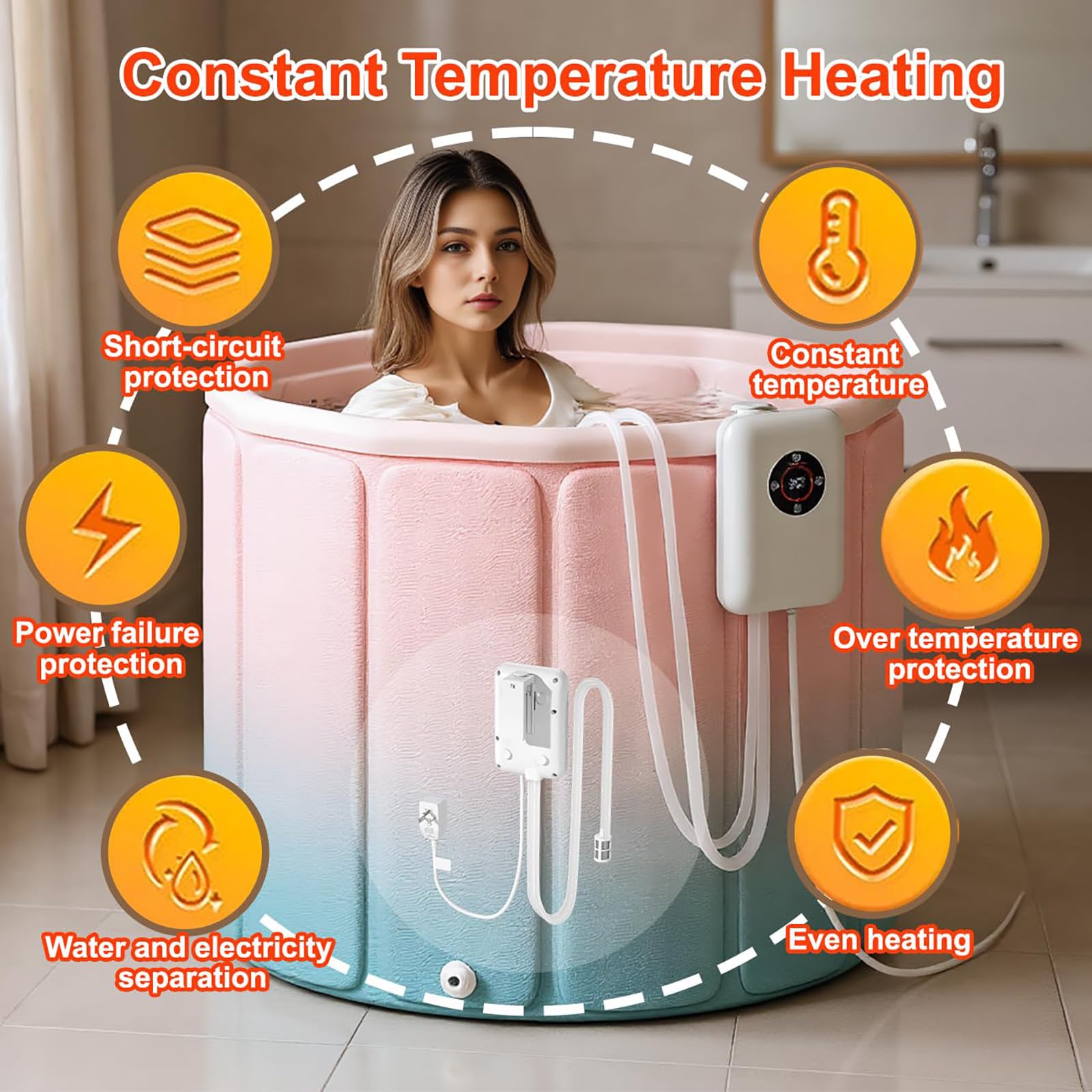 Calentador De Agua De Inmersión De 1200W, Calentador Termostático Específico para Baños, Control De Temperatura De 30 A 43 ℃, Separación De Agua Y Electricidad, con Control Remoto