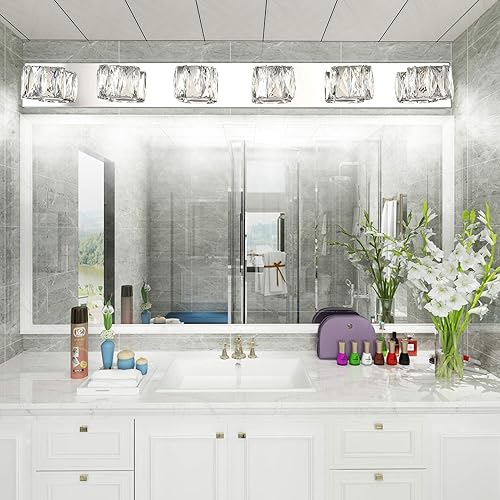 Miniatura 9 de Aipsun 3 luces de cristal para tocador sobre espejo, modernas luces LED para tocador de baño, accesorios de iluminación (luces blancas)