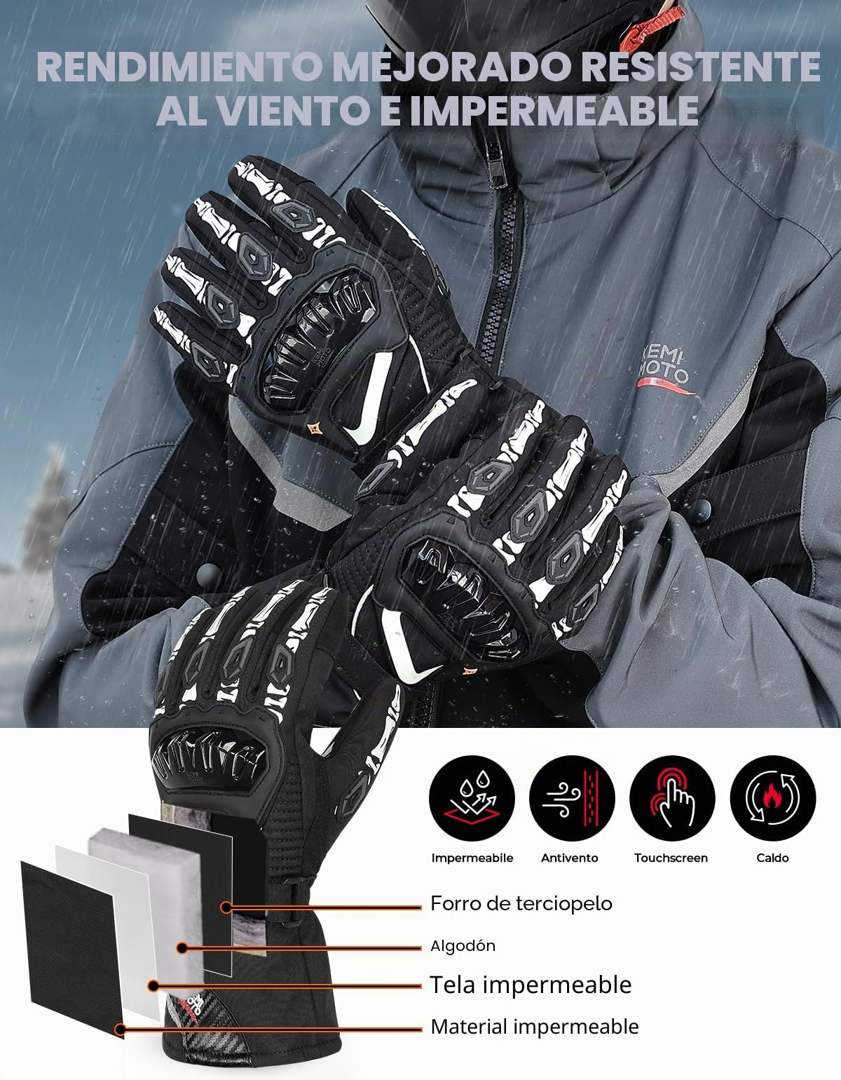 KEMIMOTO Guantes Moto Invierno Impermeables, Cálidos y Pantalla Táctil