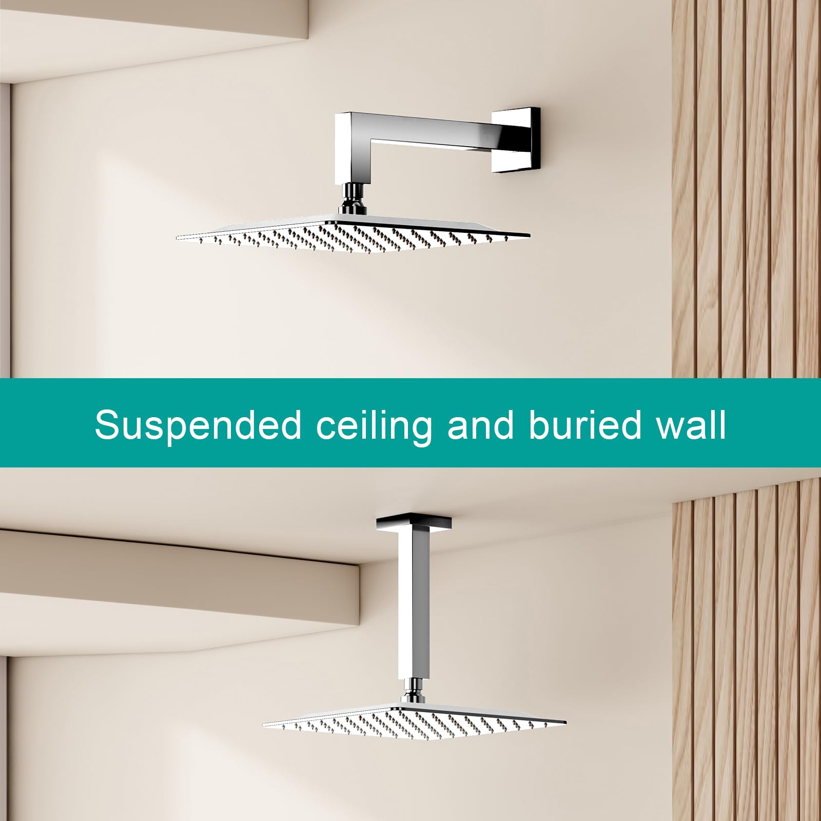 Docce Fisso Quadrato Soffione Doccia a Pioggia in Acciaio Inox Soffione Doccia a Pioggia con Getti In Silicone Anticalcare 304 Acciaio Inox Ultra Sottile (Cromo, 25 cm)