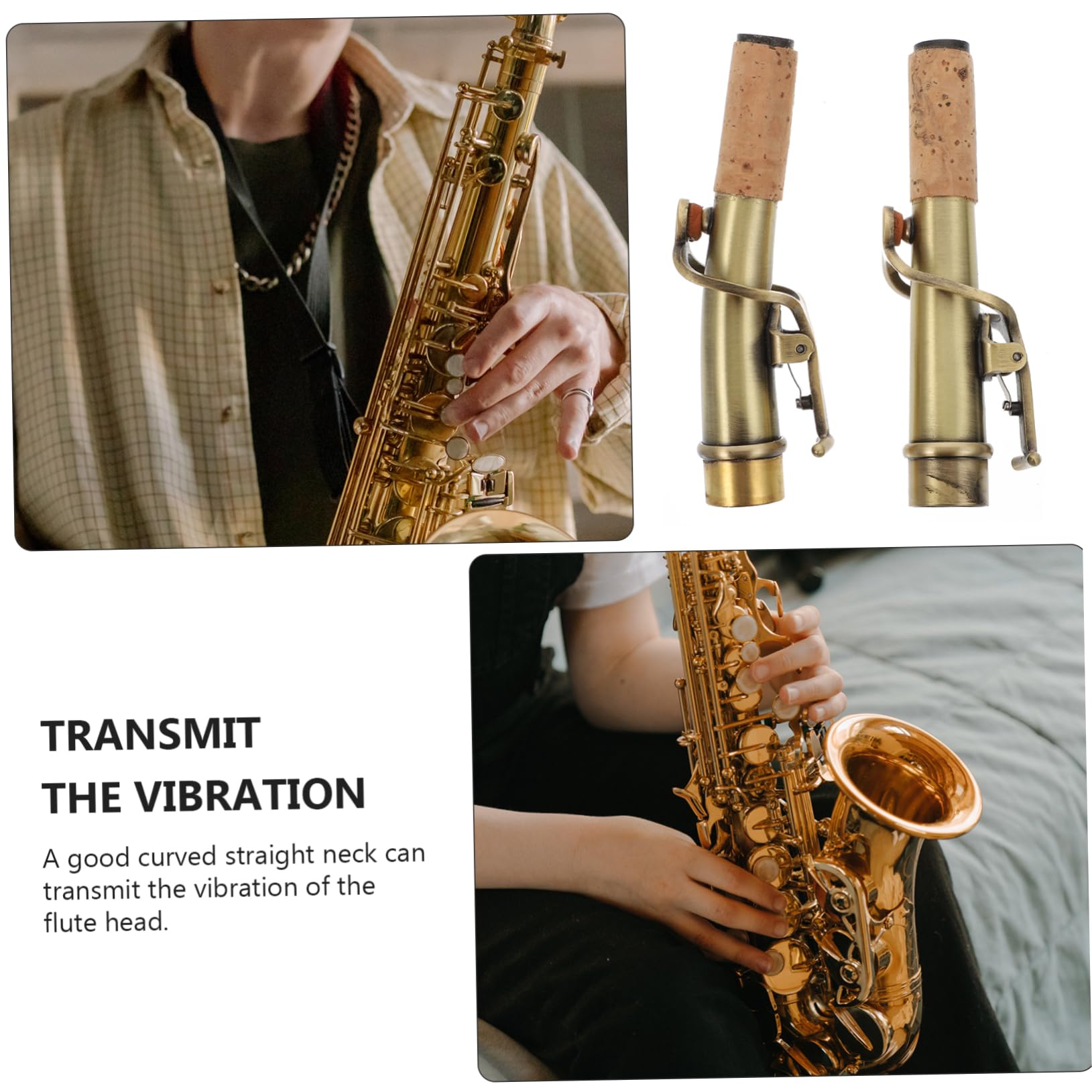 Collo Saxofono Dritto Retrò 2 Pezzi Bronzo e Sughero | Manici Curvi e Dritti, Accessori Vintage per Sax, Trasmissione Vibrazioni e Trasparenza Sonora