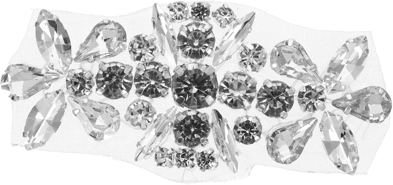 Dress Belt Rhinestone Applique Silver Iron on Patch