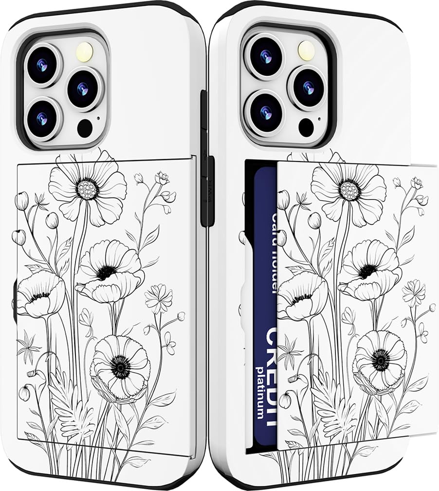 Coque iPhone 15 Pro Max résistante aux chocs fine fente carte fleur noire - 8
