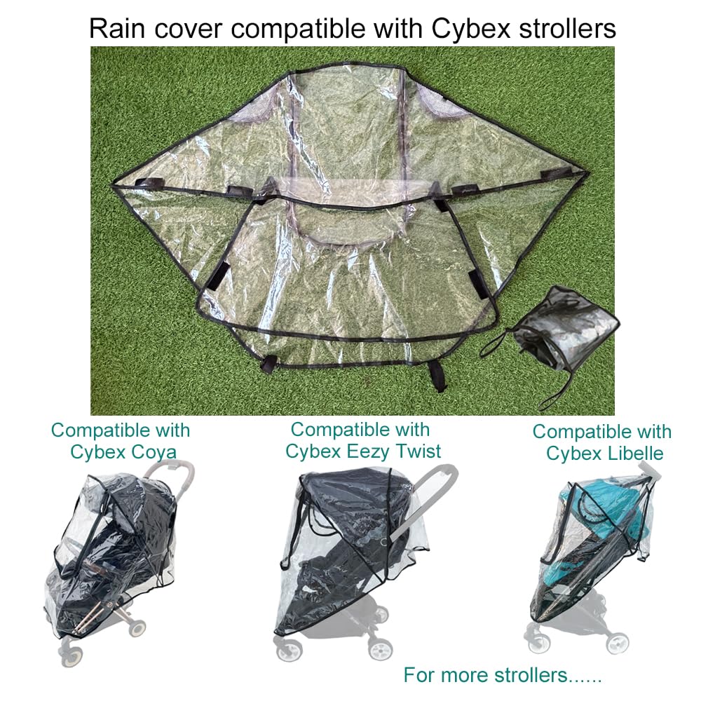 Housse de pluie pour poussette compatible avec Cybex Coya, Cybex Eezy Twist, Cybex Libelle, housse de vent d’accessoire de poussette, matériau EVA transparent, grande fenêtre avant.