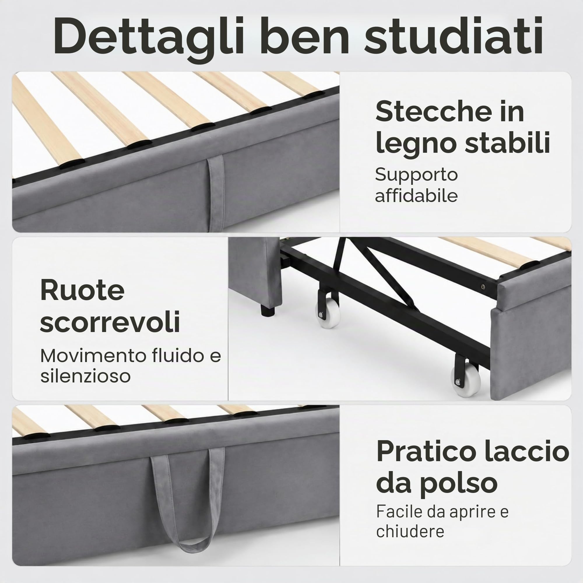 Divano letto, 2 posti, divano letto, estensibile, 90/180 x 200 cm, con rete, velluto, grigio (senza materasso) (Grigio)
