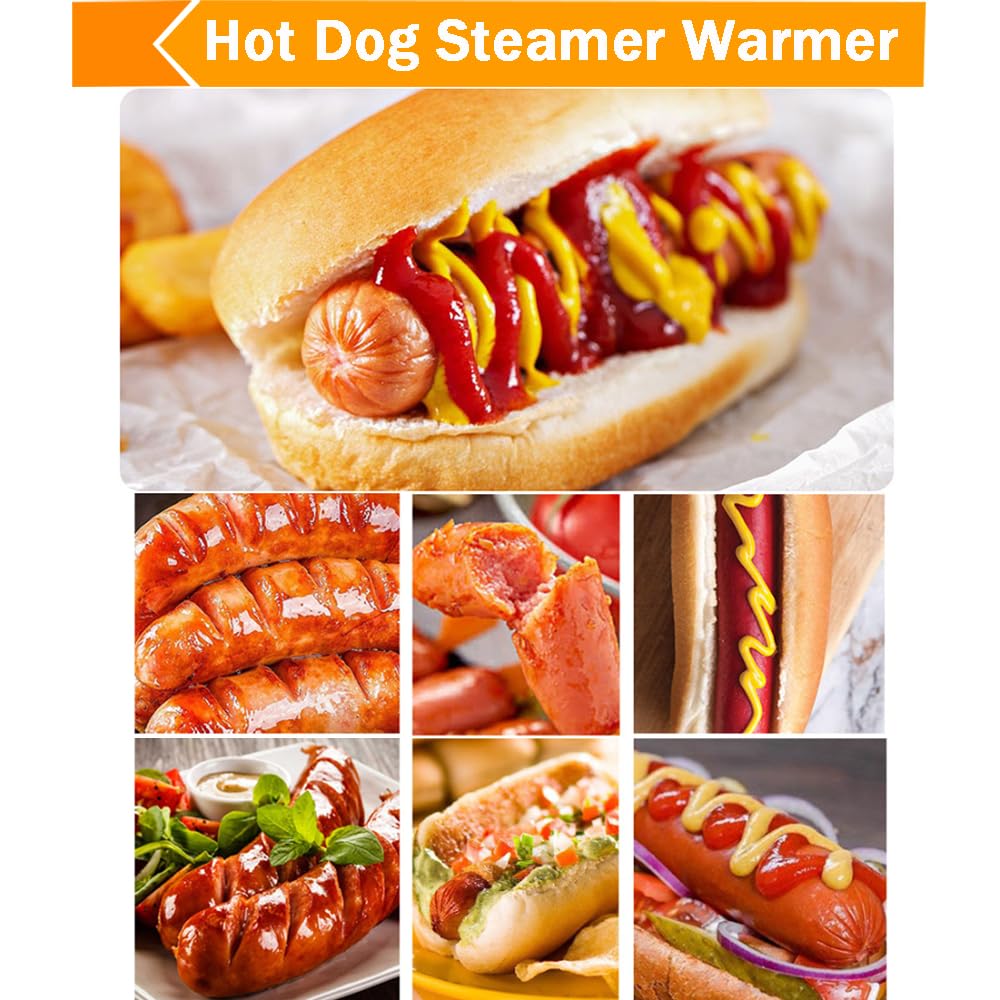 Calentador de vapor para perros calientes de 110 V, 300 W, parrilla eléctrica de salchichas, calentador de bollos de acero inoxidable, temperatura ajustable para bollos de perros calientes 3