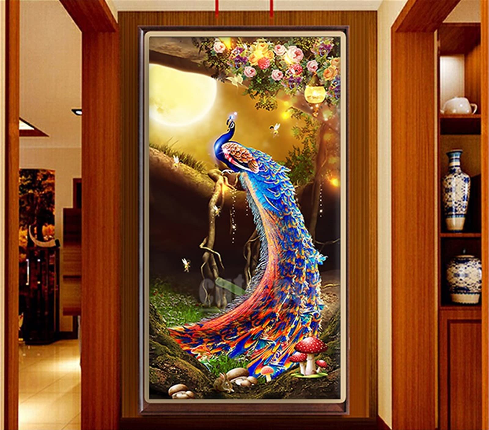 DIY 5D Diamante Pintura Bordado Kits Completo Pavo real Large Size Mosaico Diamond Painting Adultos/Niños Rhinestone Punto de Cruz Diamante Arte Artesanía Casa Decor de La Pared -Round Drill,20x60inch