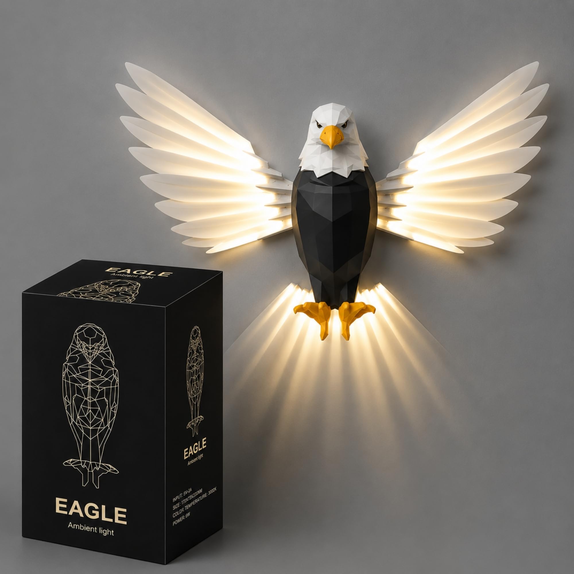 Eagle LED Wall Light with Wing Projection Effect, Decorative Wall Lamp for Living Room, Hallway, Staircase & Bedroom, Modern Indoor Ambient Lighting, Premium Eagle Shape Wall Sconce, Warm White-image-13