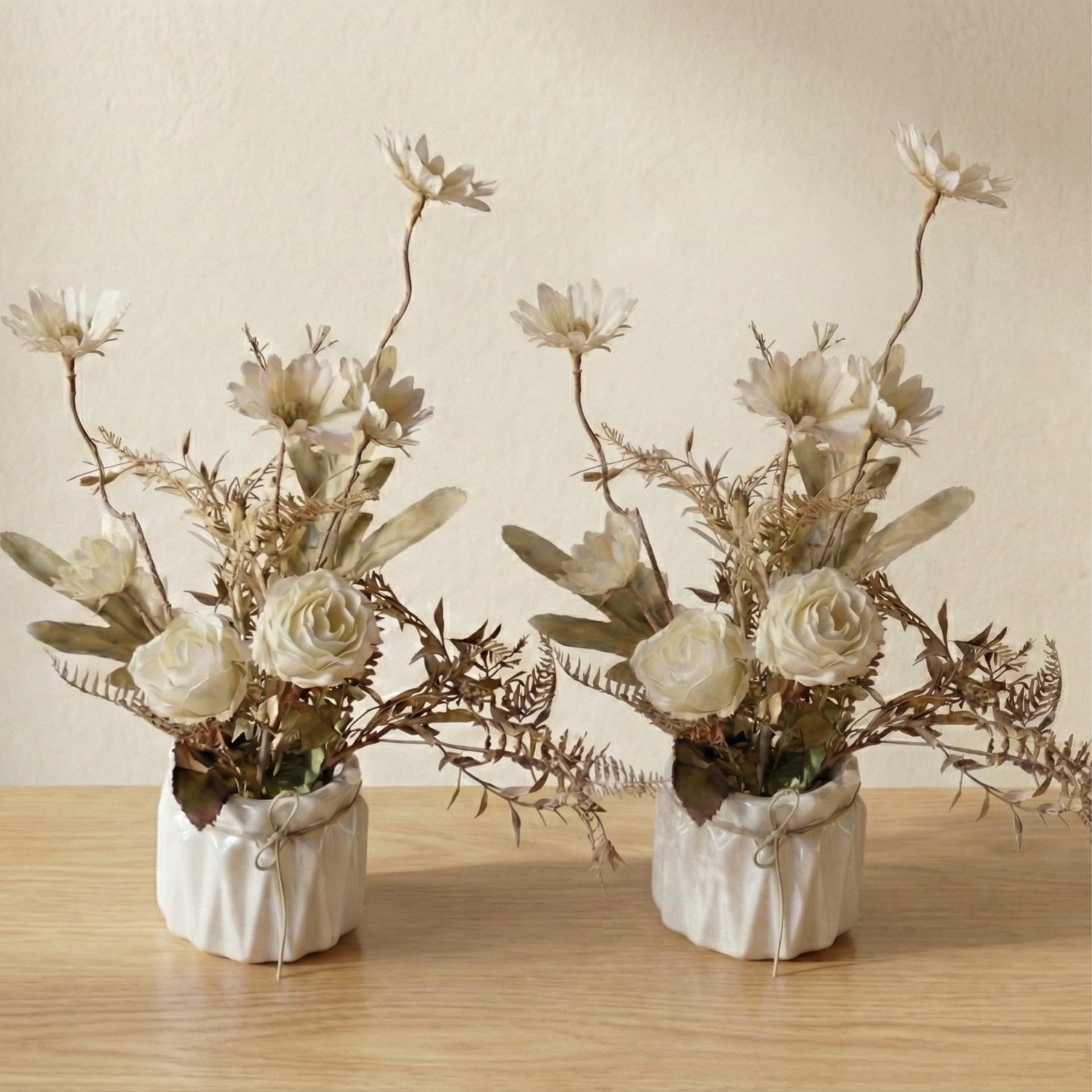 Dekorly Artificial Lavender Plant in White Pot, 18cm – Realistic Faux Flower Arrangement for Home & Office Décor (Set of 1) (2, White Dry ROS)