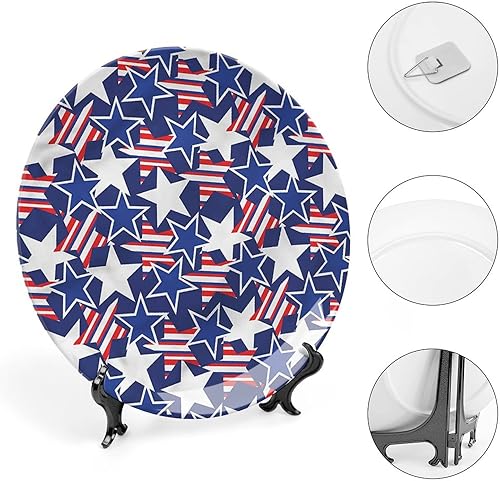 Miniatura 4 de LIGUTARS Placa de exhibición de cerámica, placa decorativa colgante de cerámica del 4 de julio, estrellas y rayas, 6 pulgadas, placa de cerámica
