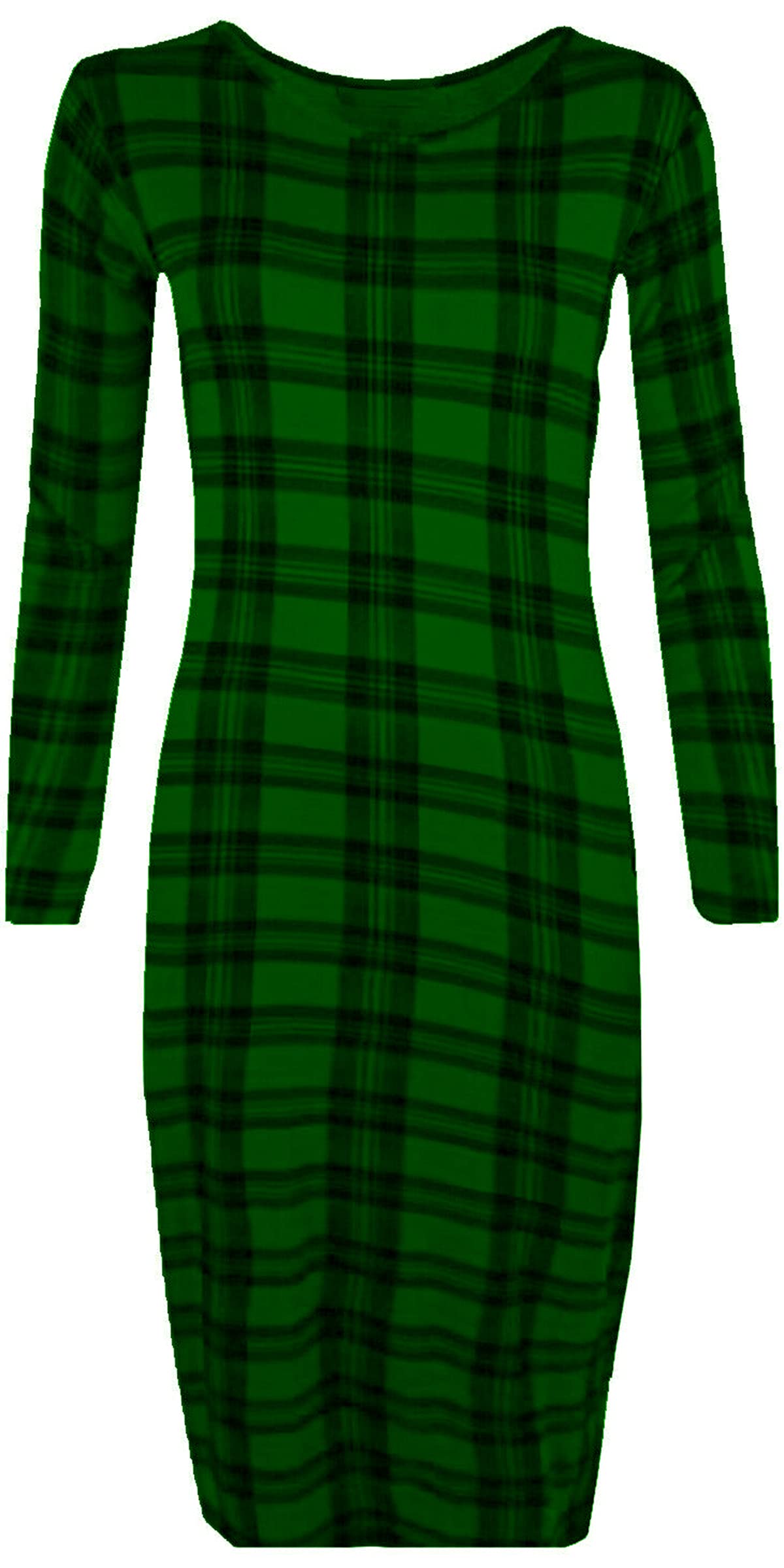 Gostyles Women's Green Tartan Gostyles® Long Sleeve Midi Dress, Scoop Neck Stretch Bodycon Pencil Dresses (, 20-22)