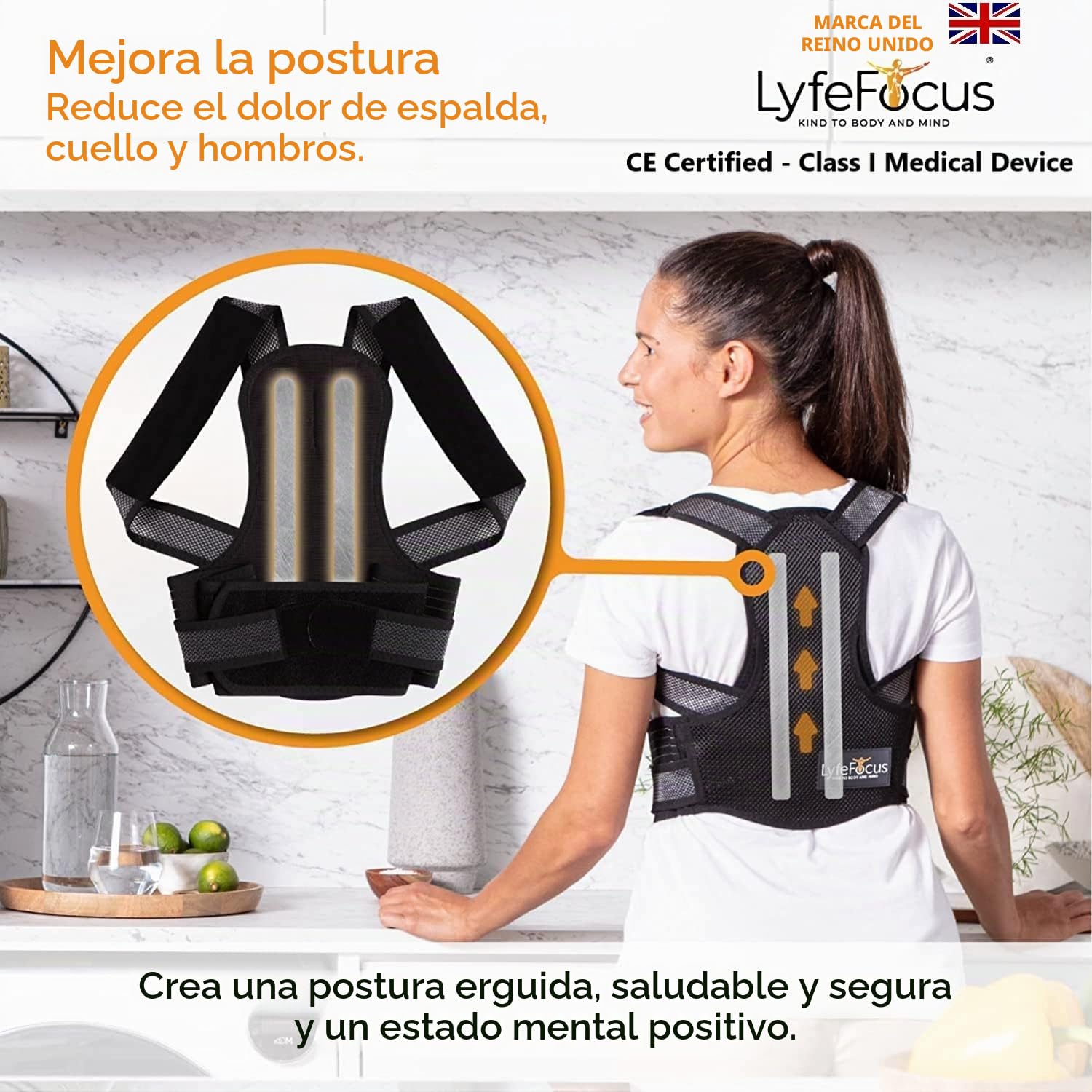 LyfeFocus S1 Corrector de Postura de Espalda Transpirable para Hombres y Mujeres, Soporte Superior de Espalda y Corrección de Postura para Dolor de Cuello, Hombros y Espalda (Negro, L)