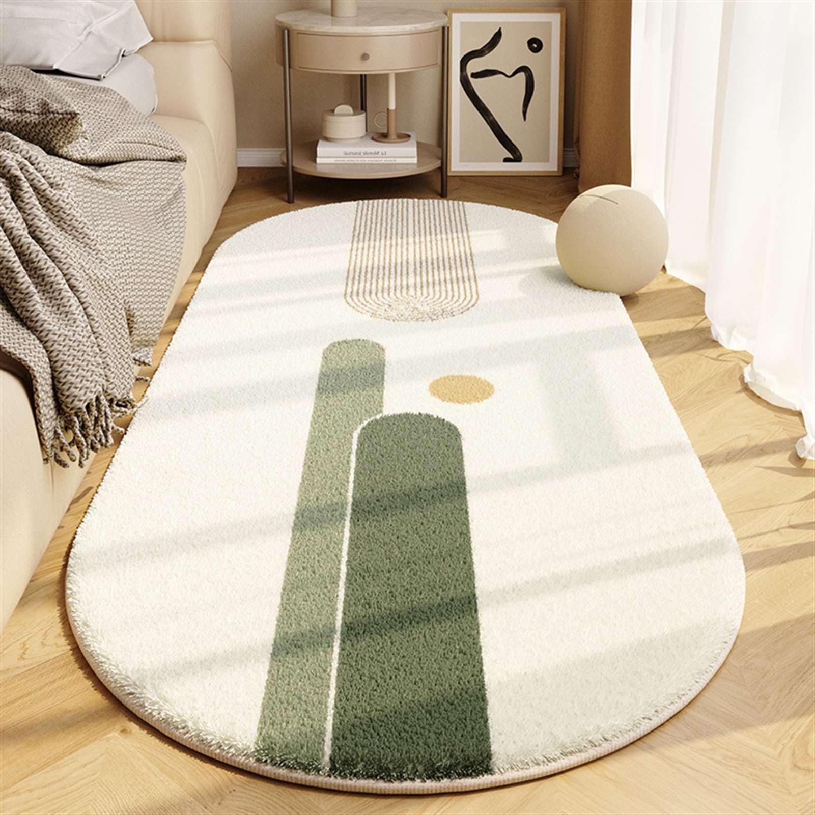Tapis de salon ovale abstrait géométrique antidérapant et doux