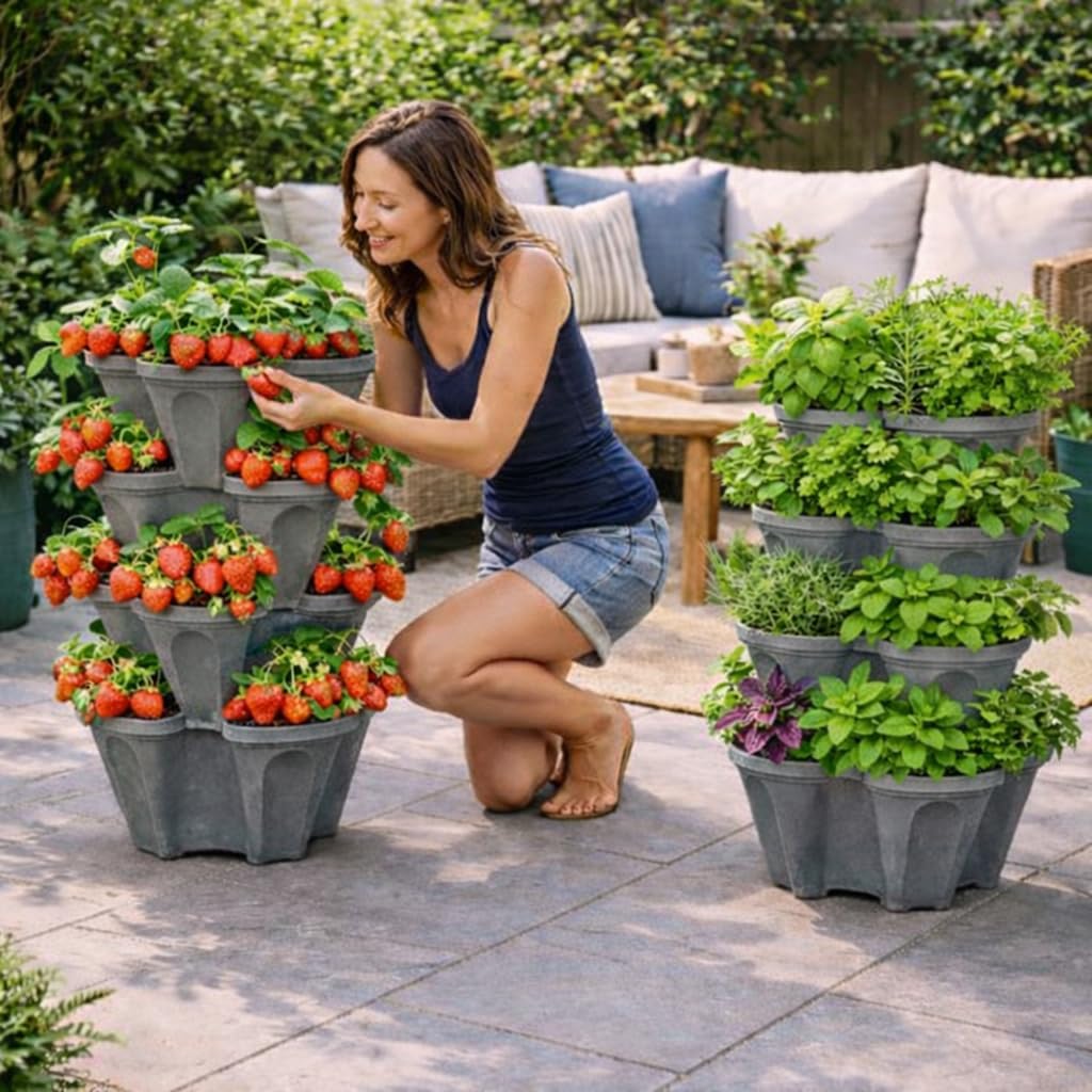 Vertical Garden Planter 4 Tier Stackable System 16 Plants, Space Saving Herb, Strawberry & Food Crop Planter with Center Support Hole for Indoor Outdoor Gardening (4, Slate Gray, Large) image 2