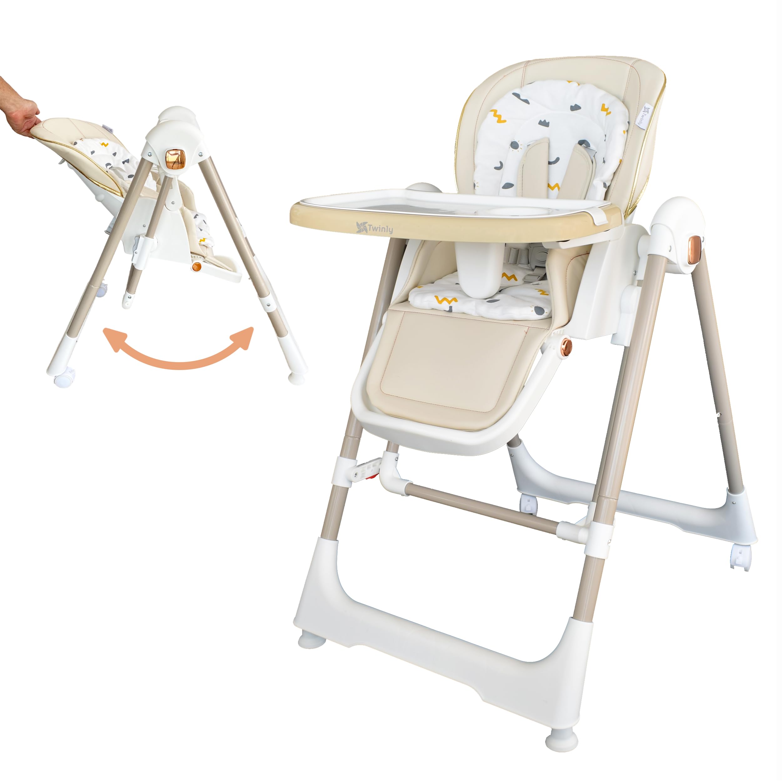 Twinly - Chaise haute évolutive 3 en 1 Movity : chaise longue, balançoire et balançoire multifonction pour bébé (0 m - 15 kg) / Inclinable, pliable et réglable/ceinture 5 points (Gris, Movity