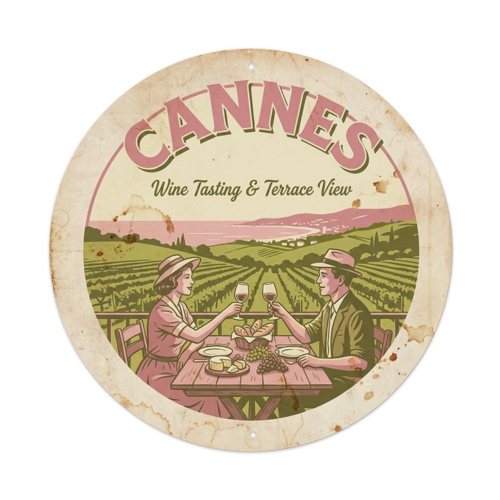 Coastal Travel Wine Tasting Terrace View Cannes Riviera Metal Tin Sign
