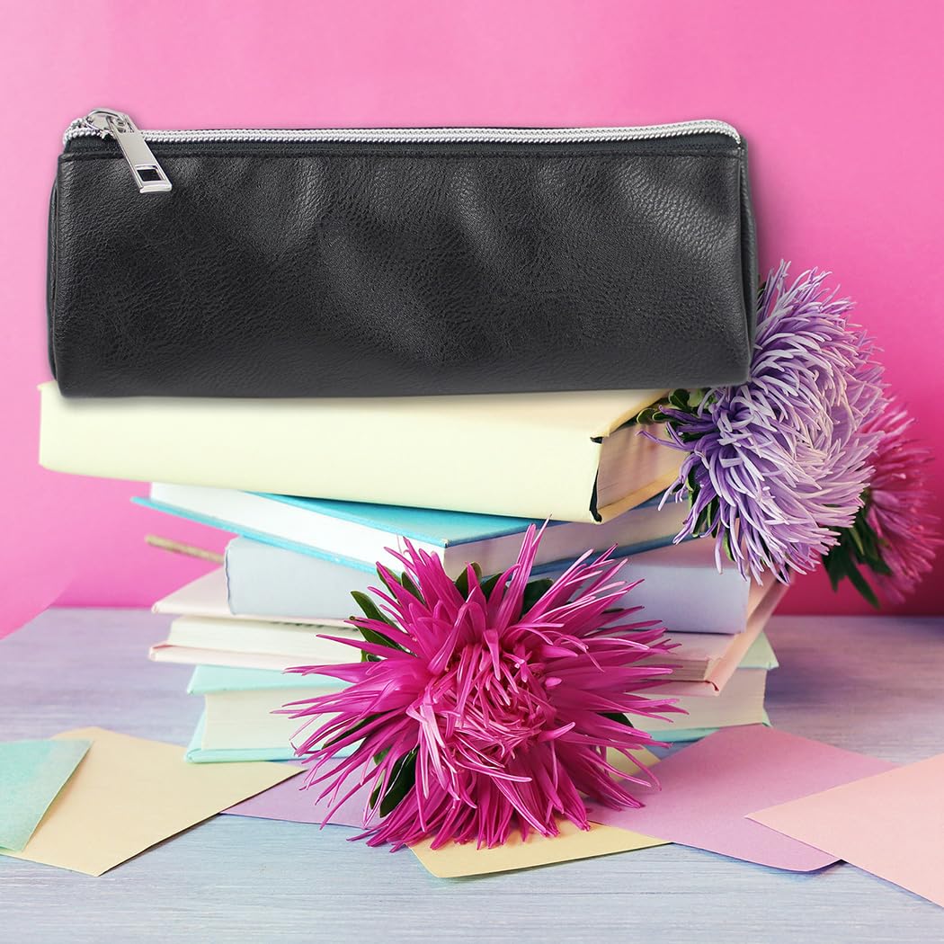 Fashion Stationery Pencil Case for Girls Women Thin Mini Slim Aesthetic Black Lilac Plain Pencil Cases for Teenagers Girl at Secondary High School or a Small Cosmetic Make Up Case (Black) - Image 2