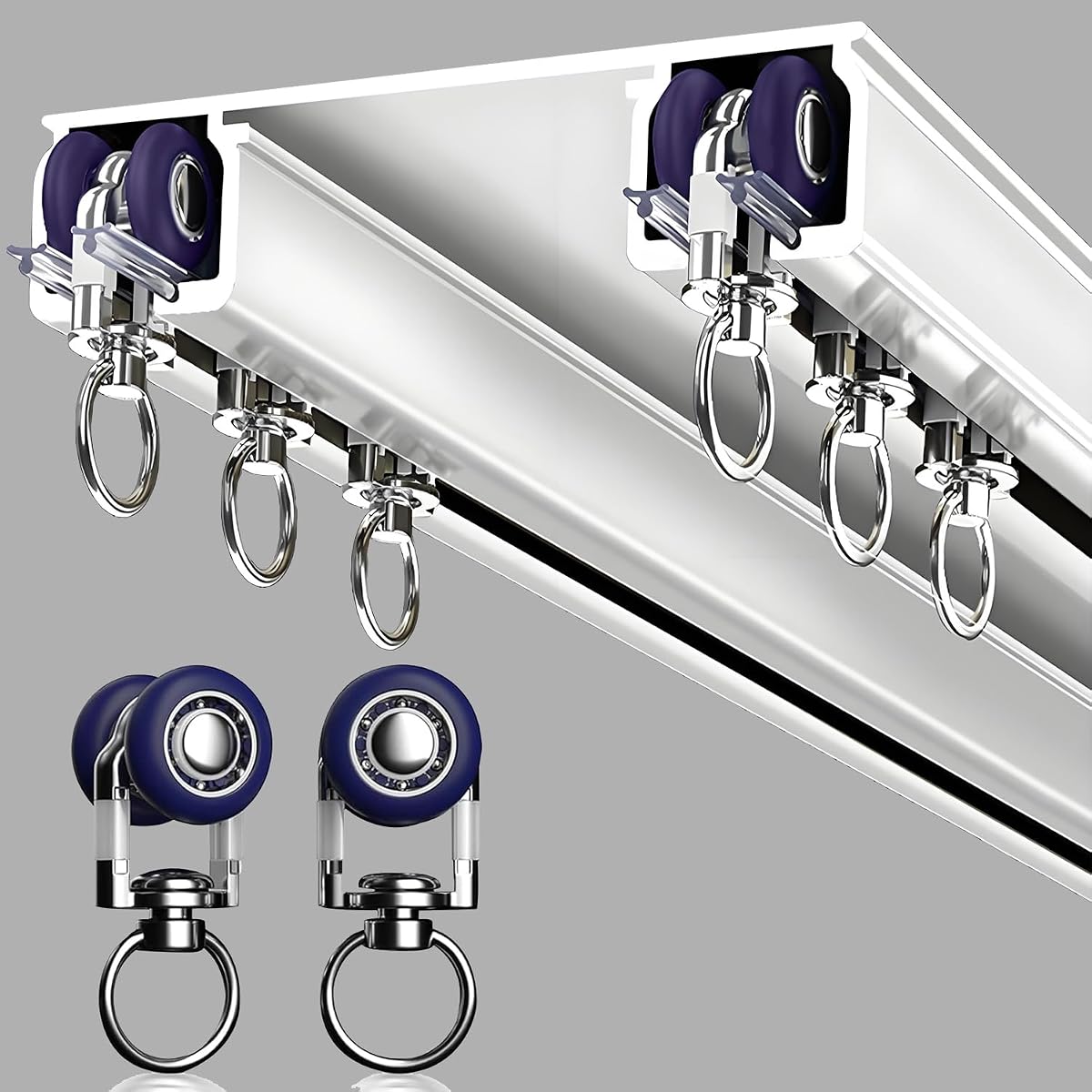 Pista de cortina doble silenciosa montada en el techo, rieles divisorios de aluminio de alta resistencia para habitaciones/salas de estar/ventanas/hoteles Pistas de cortinas de techo abatibles Fácil instalación(Blanco, 1 m(3.3 pies))
