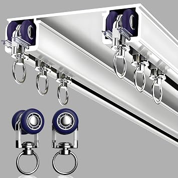 Silent Double Curtain Track Ceiling Mounted, Heavy-Duty Aluminum Room Divider Rails Bedroom/Living/Window/Hotel Drop Ceiling Curtains Tracks Easy InstallWhite, 1m3.3ft
