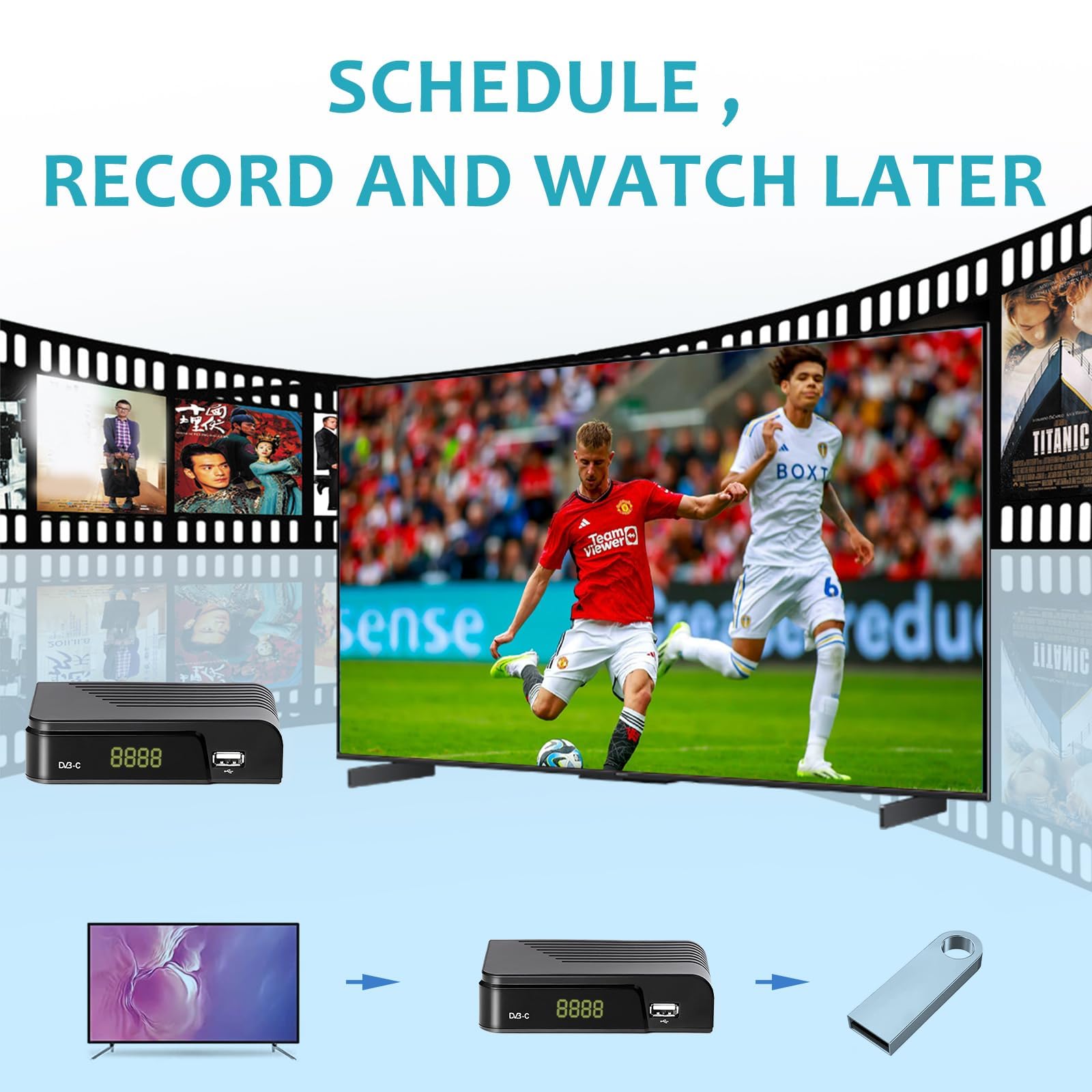 Kabel Receiver DVB-C Digitaler terrestrischer Decoder, Combo (HD1080p/H.264,MPEG-2,HDTV,DVB-C, SCART, USB 2.0, PVR FullHD TV Kabelreceiver mit Fernbedienung und Kabel