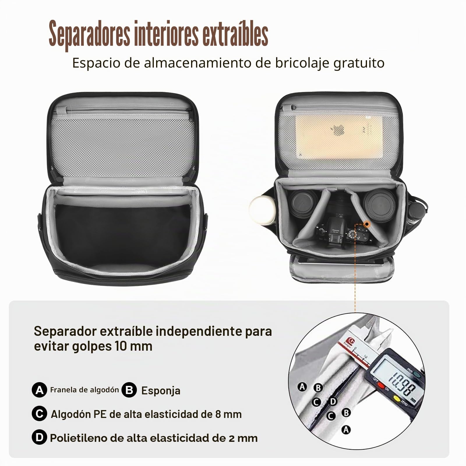 Cwatcun Bolsa para cámara SLR, Bolsa de Fotos Impermeable para cámaras SLR para Canon, Nikon, Sony, Fuji Small DSLR/SLR y Lente, Negro, L