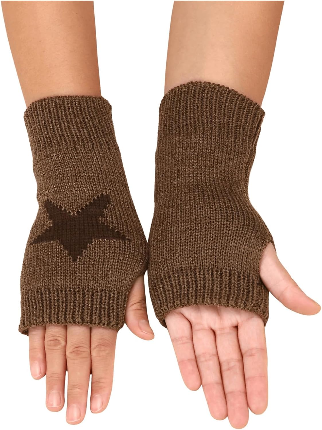 SHENHE Women's Star Pattern Fingerless Thumb Hole Knitted Mitten Gloves image 2