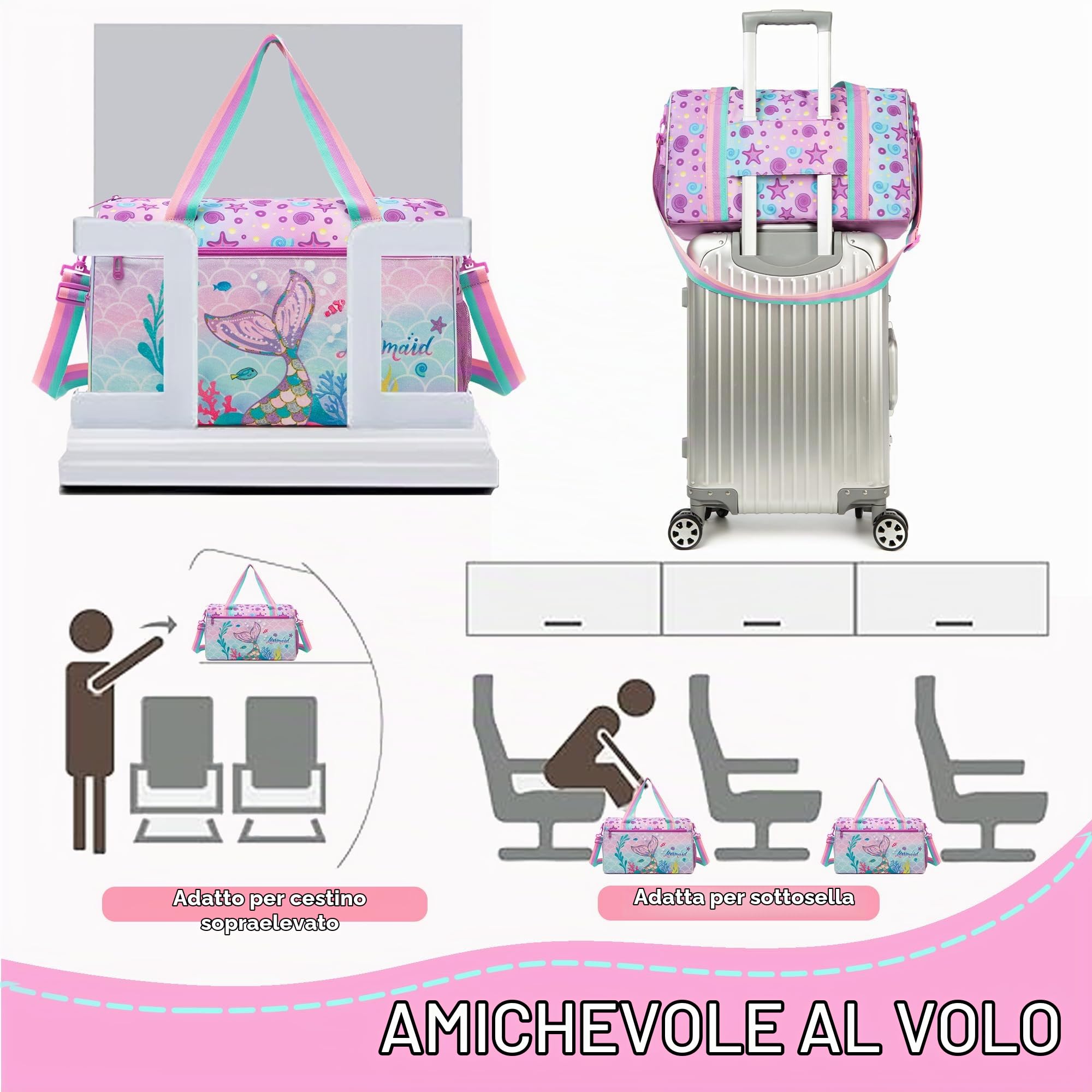 HTgroce Valigia Bagaglio a Mano, Trolley Bambino Borsone da Viaggio, Borsa Piscina Bambina, Bagaglio per bambini con Borsa da Toilette Viaggio