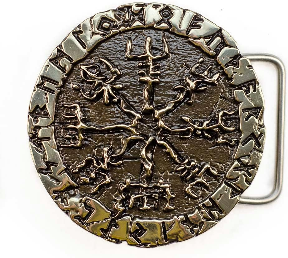 Vegvisir german silver belt buckle, Viking compass solid buckle, Scandinavian Celtic runic Wayfinder Vegvísir symbol gift for men and women