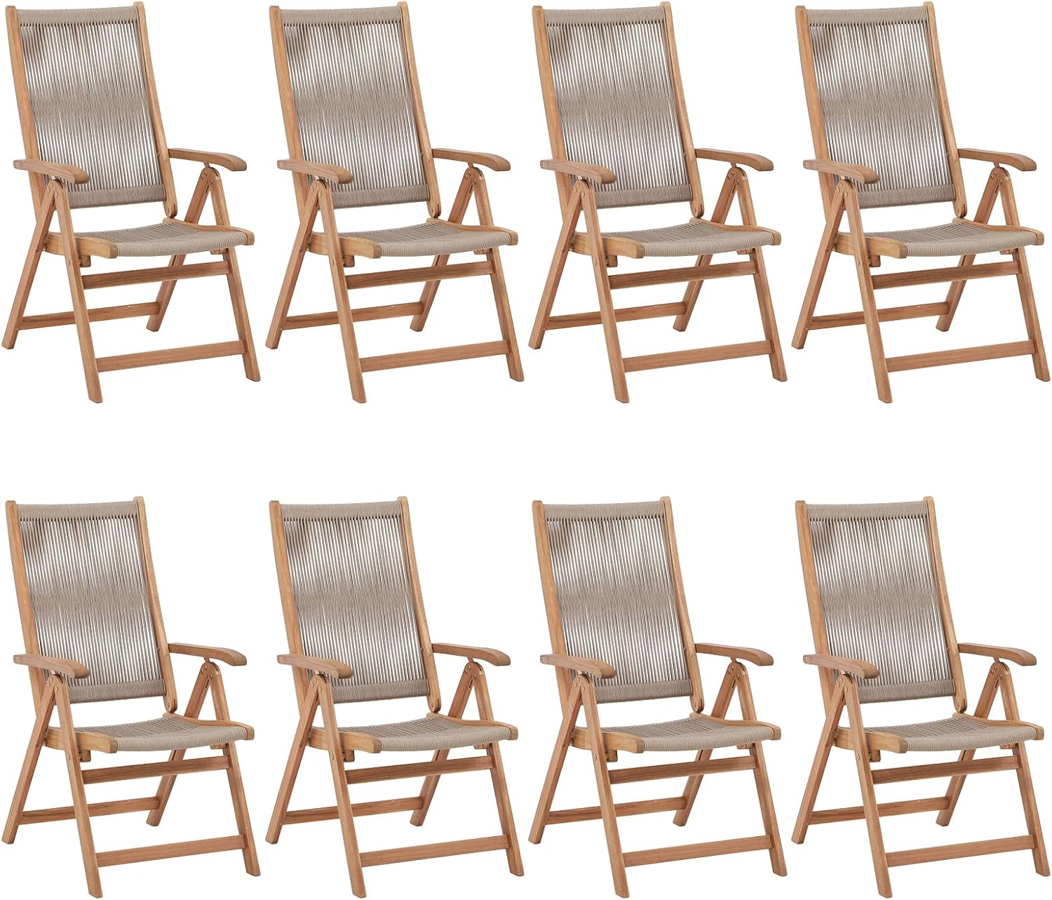 OC Orange-Casual Folding Patio Dining Chair Set of 2, Outdoor Acacia Wooden Rope Reclining Chair w/Armrest, Solid Wood, for Porch, Backyard, Garden, Indoor, Black